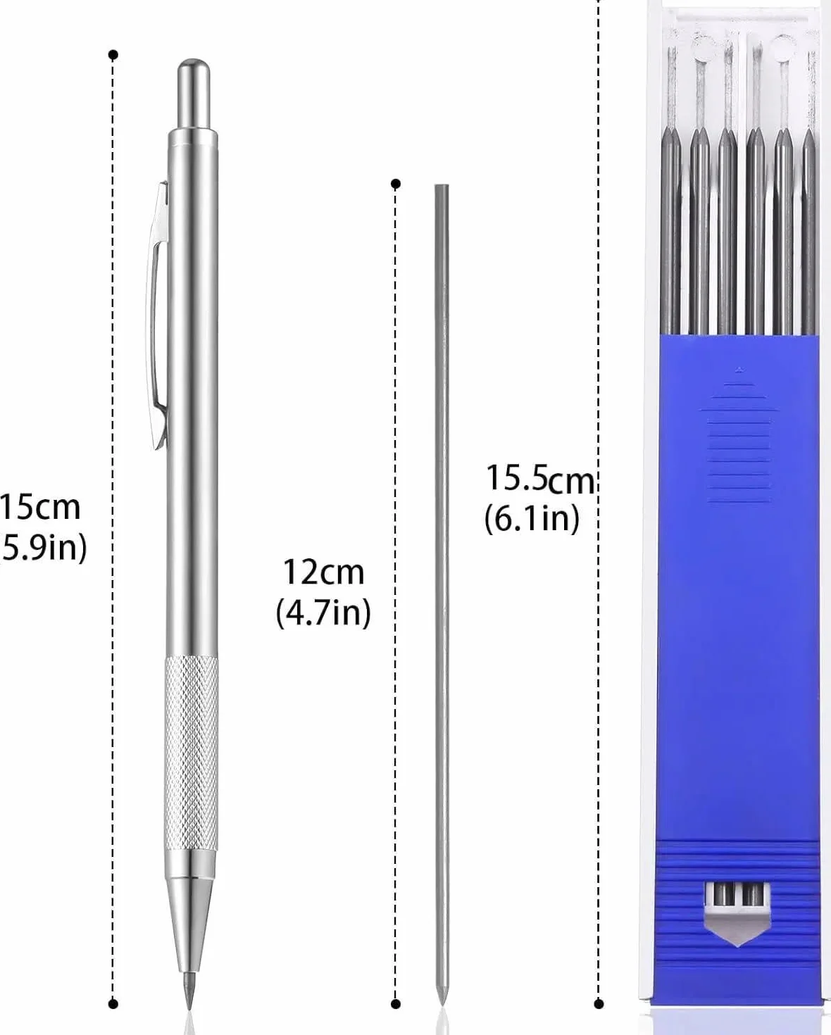 XZEIT Matita Meccanica 2,0 mm Portamine in Metallo Pieno per Artisti Disegno Schizzi con 12 Ricariche Mine Nere