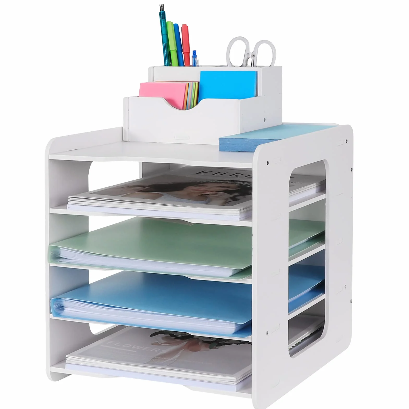 Organizer da ufficio, organizer per scrivania, con ripiani per lettere, per documenti formato A4, per casa, ufficio e scuola (5 ripiani)