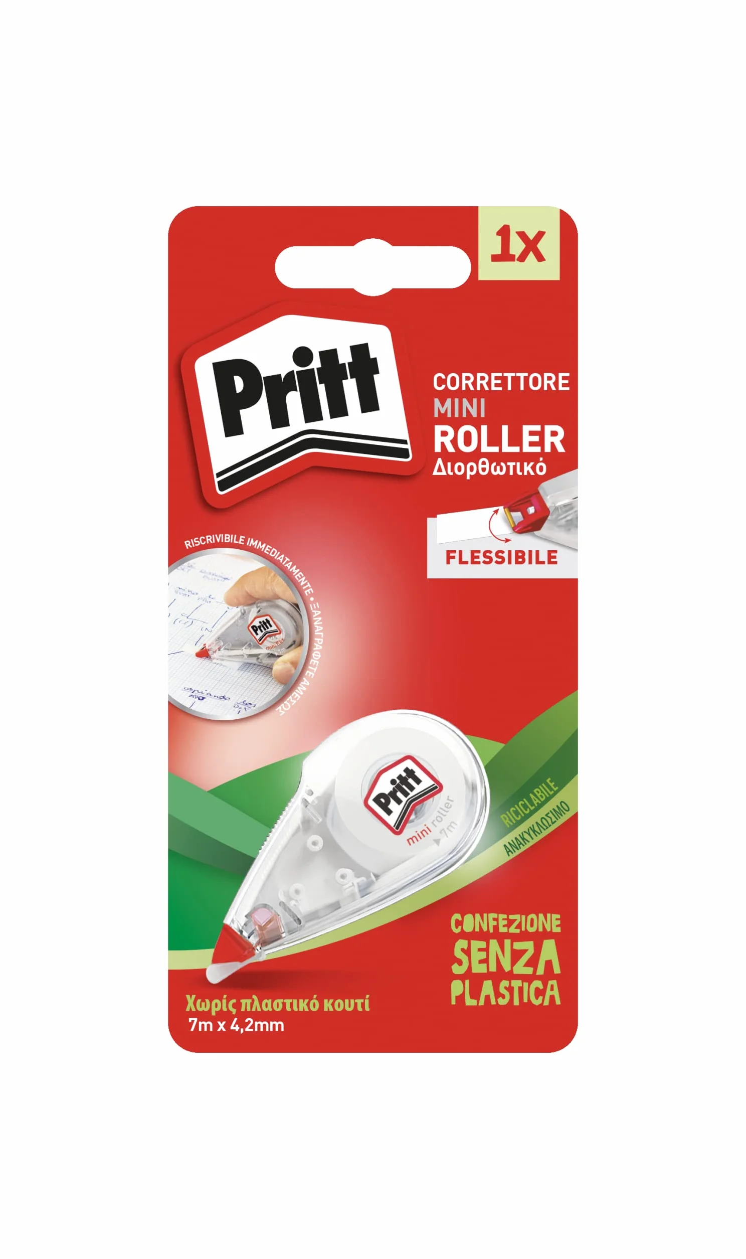 Pritt Correttore Mini Roller 4,2 mm x 7 m punta flessibile push-pull