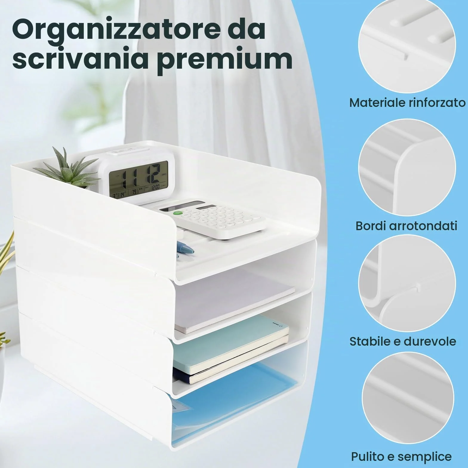 4 Pezzi Vaschetta Porta Documenti Ufficio Impilabile, Organizzatore Scrivania Bianco in PET, Vassoio Porta Documenti A4, Organizer Scrivania per Libri Documenti Fogli Riviste