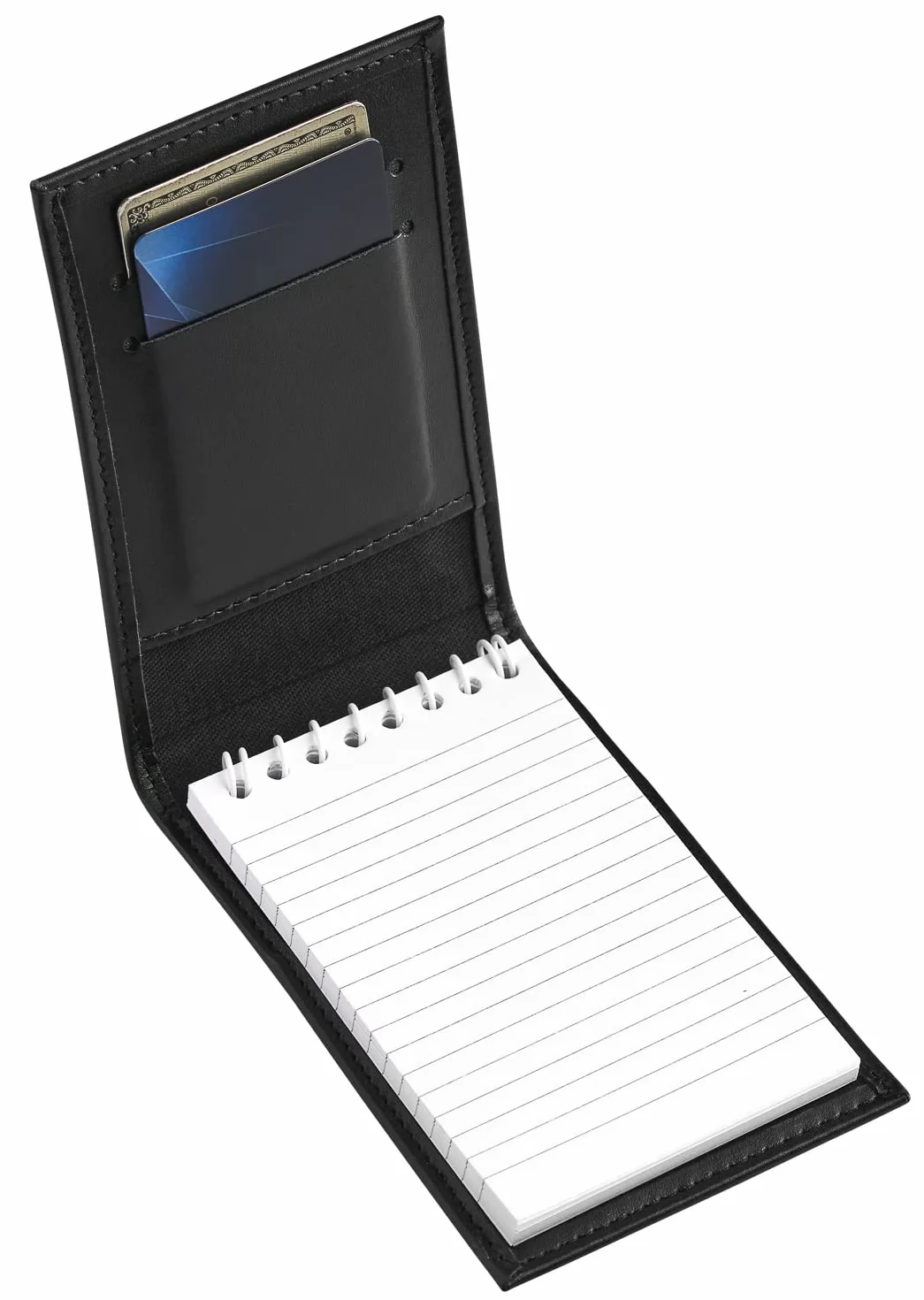 D&K - Porta blocco note in pelle nera per blocchi appunti da 7,6 x 12,7 cm, ricaricabile, con portafoglio, per forze dell'ordine, investigatori, agenti di sicurezza, custodia EDC, include piccolo
