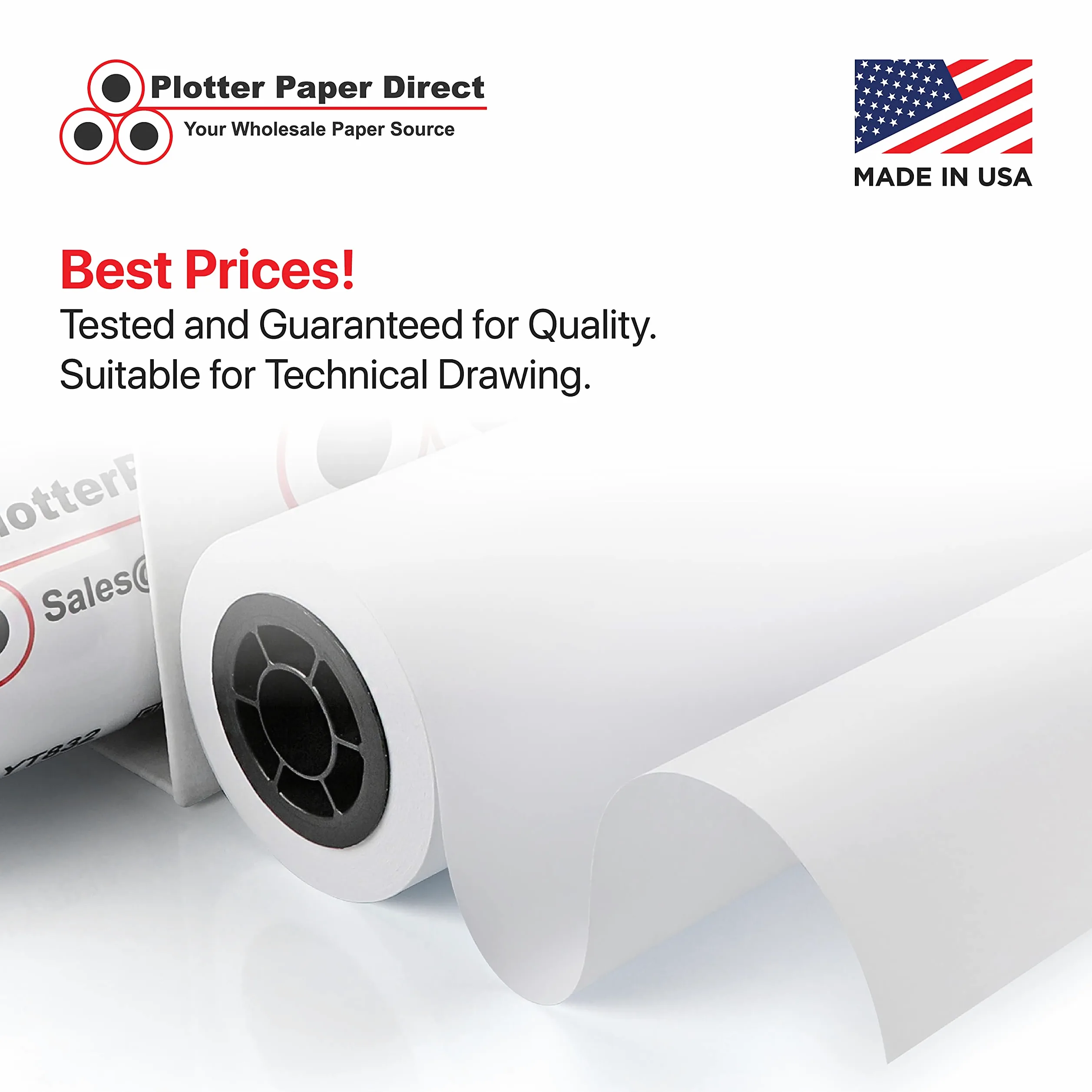Plotter Paper Direct Rotolo di carta non patinata per stampanti a getto d'inchiostro, 9,1 kg, 4 rotoli, 76 cm x 90 m, nucleo 5,1 cm