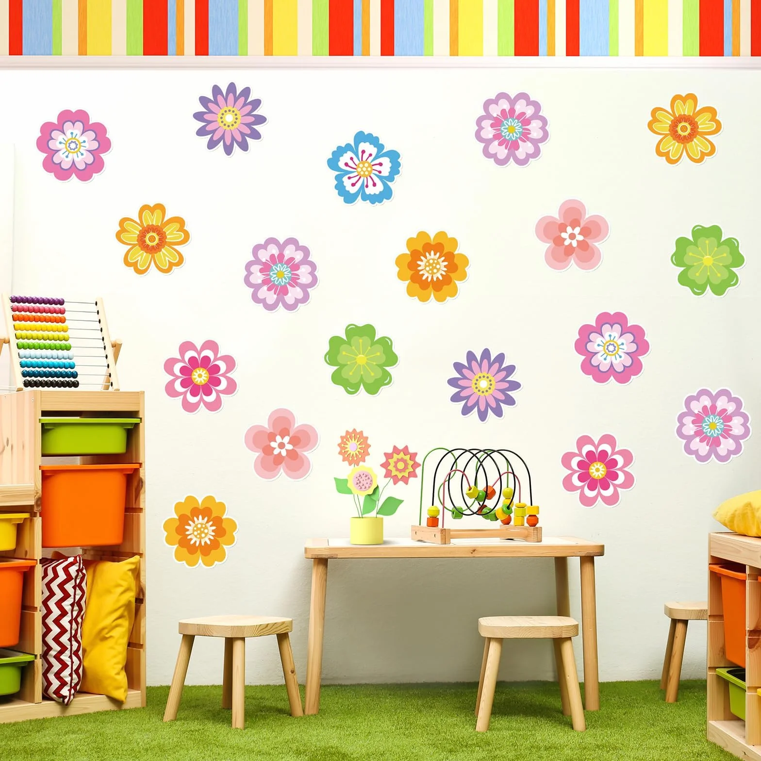 Adesivi Floreali Fronte-Retro 54 Pezzi Impermeabili per Decorazioni Aule Muro Fai Da Te