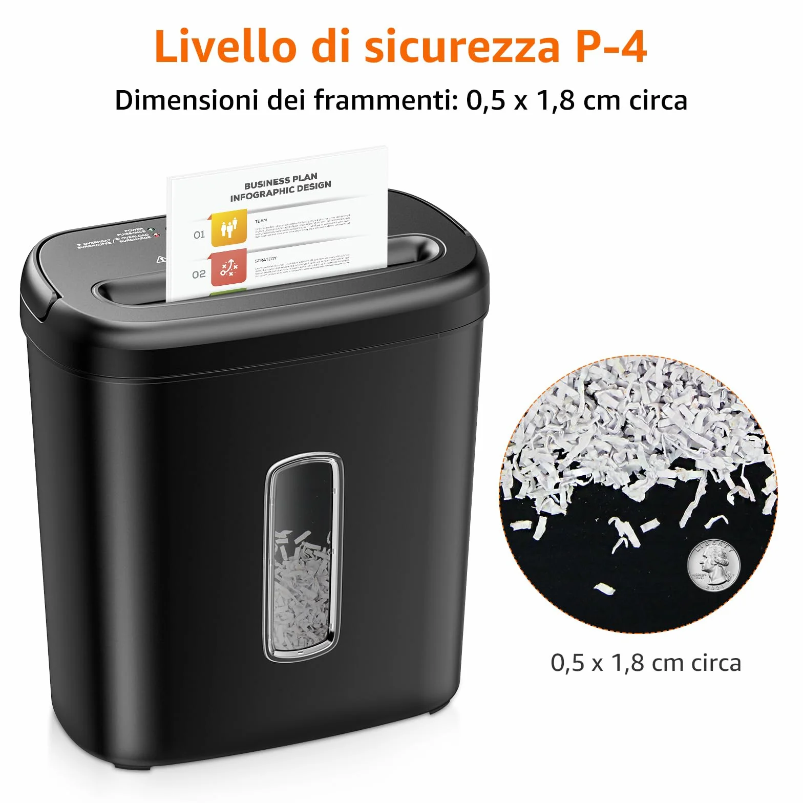 Amazon Basics Distruggidocumenti a Taglio Trasversale da 8 Fogli per Carta e Carte di Credito, 8 Fogli (Nuovo Modello, Nero)