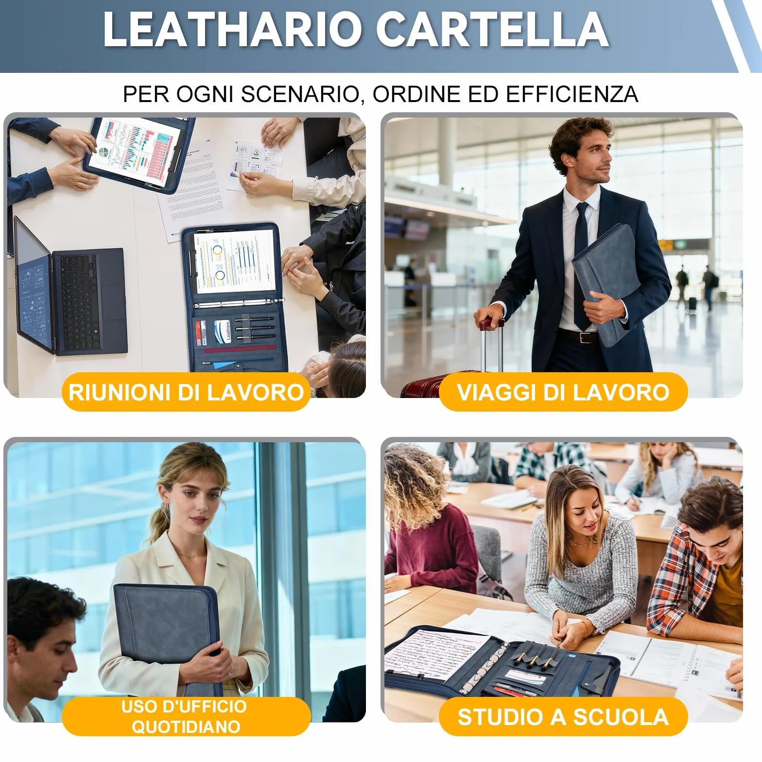 Leathario Cartellina Portadocumenti A4 con Cerniera, Organizer 10 Buste Trasparenti, Raccolgitore ad Anelli, Portadocumenti da Viaggio per Ufficio