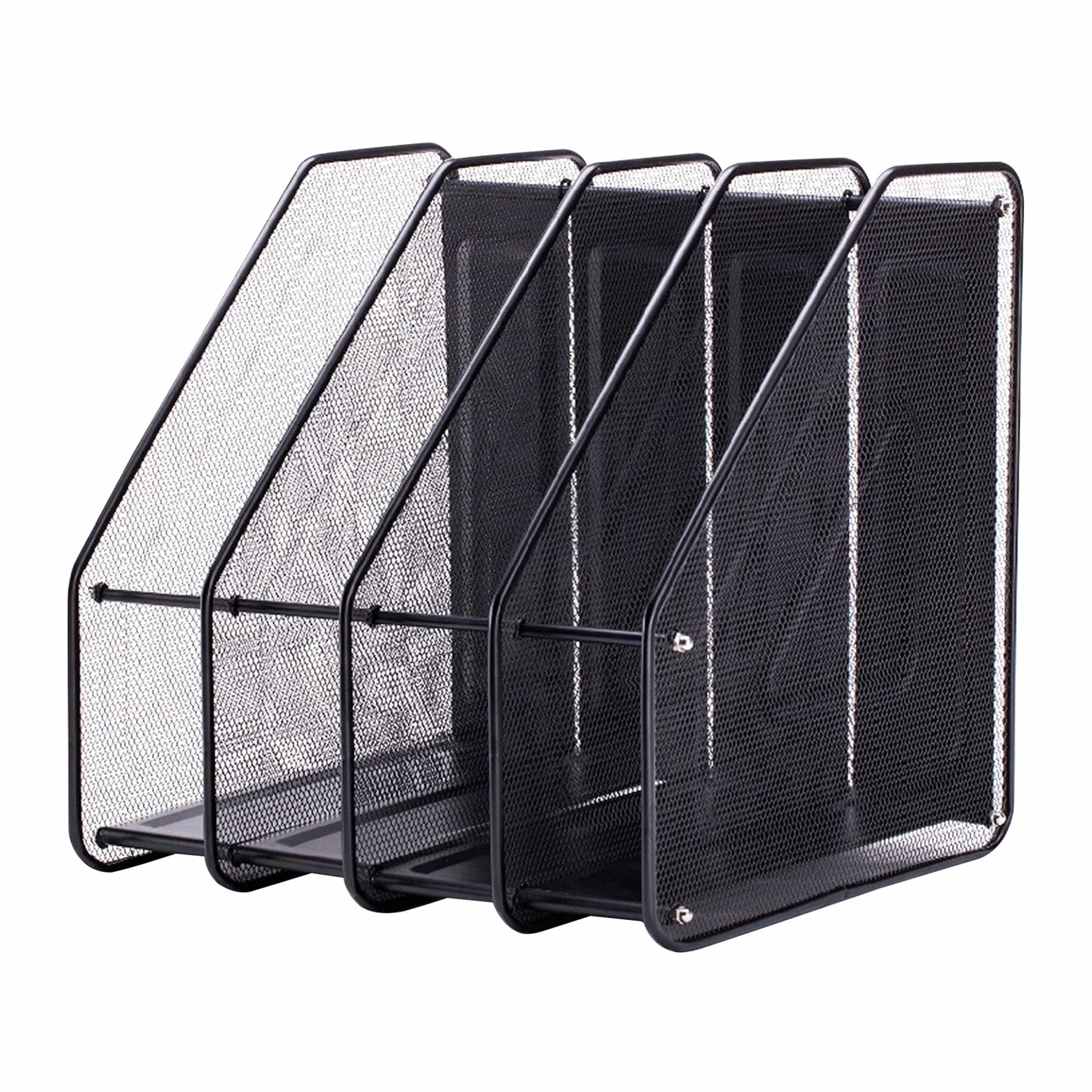 Naapesi Porta riviste da ufficio in metallo a 4 scomparti, organizer per documenti Magazine Holder Rack, organizer per riviste in rete metallica per casa scuola (nero)