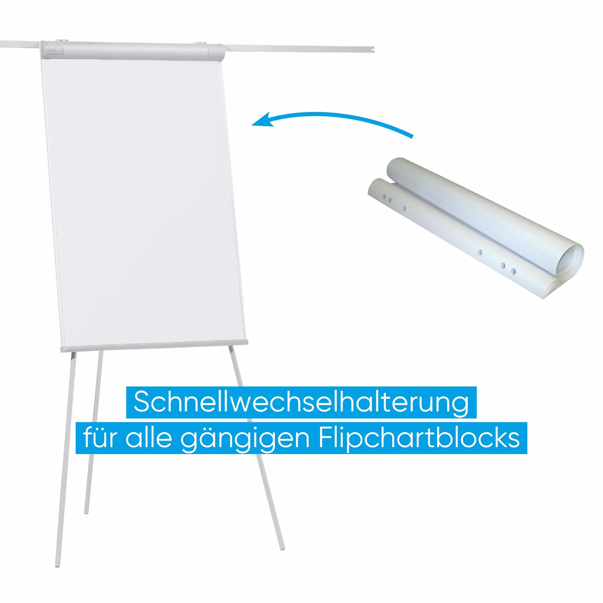 FRANKEN Lavagna a fogli mobili, scrivibile, magnetica, con 2 bracci laterali, treppiede, 68 x 105 cm, altezza regolabile, con porta carta e portapenne, ECO Standard, F2100/N