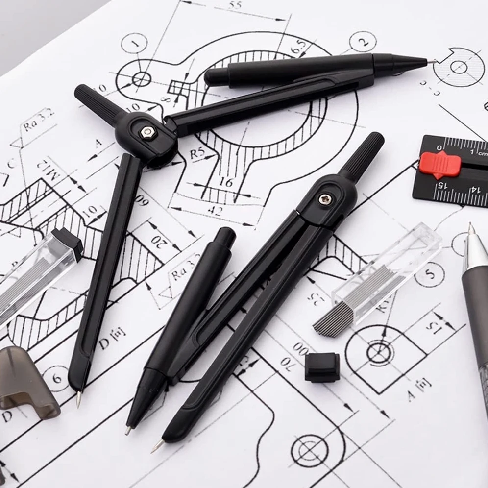 BATLAM Bussola Kit di Geometria Geometria Nera Set di Matematica Bussola e Matita Strumenti da Disegno per Studenti Cancelleria Bussola Bussola Disegno Goniometro Set di Bussole (Color : 1pcs) (1pcs)