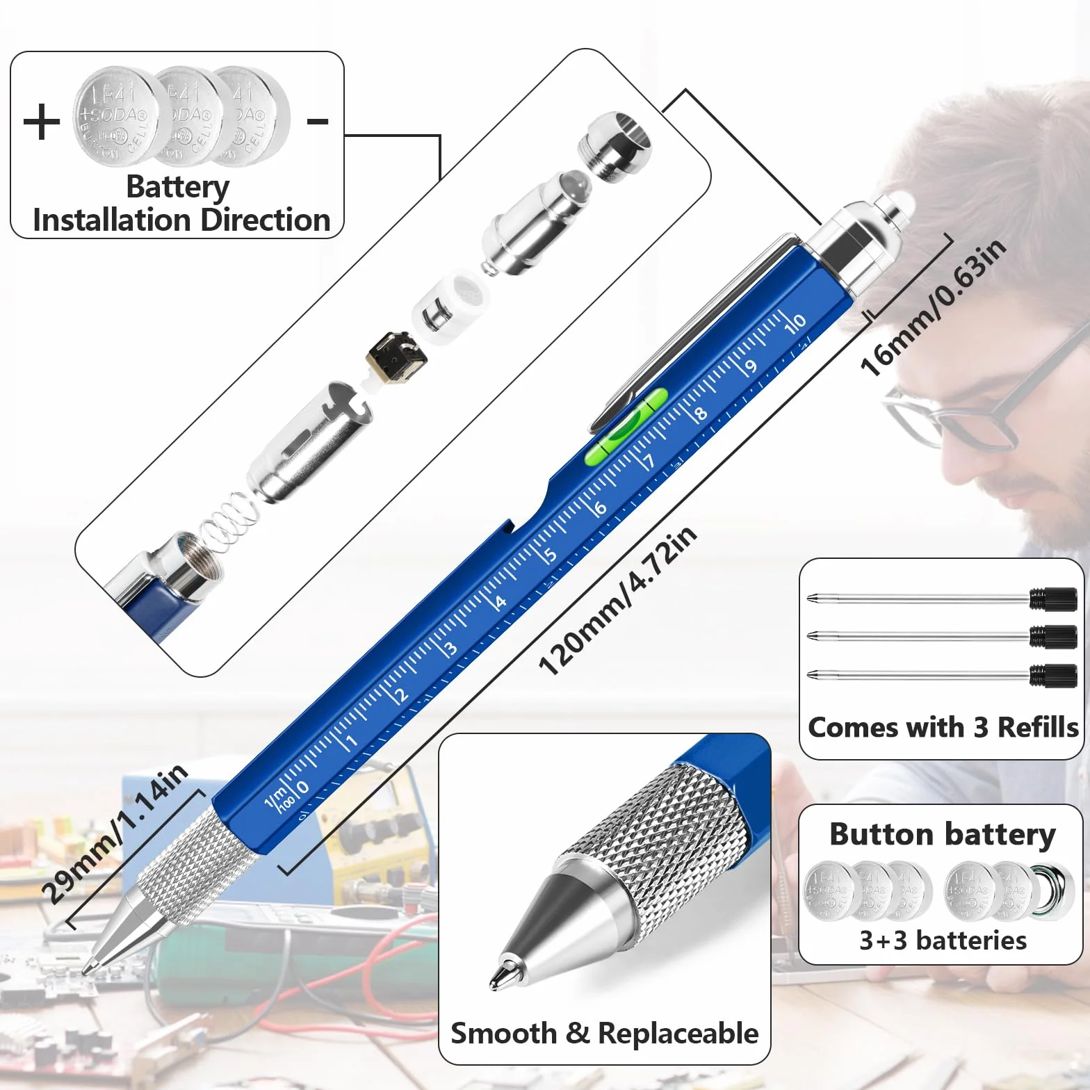 Chipate Penna Multifunzione 9 in 1 Gadget Utili Regali Uomo Festa del Papa