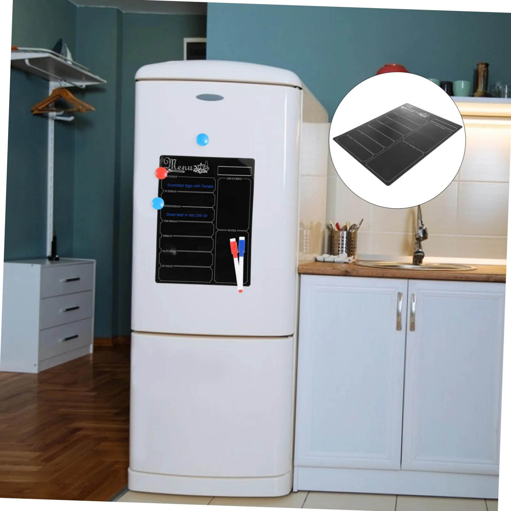 Operitacx Lavagna Magnetica per Frigorifero Nero in Pvc Riutilizzabile e Cancellabile, Organizer Calendario e Memo per Superficie Liscia come Frigorifero