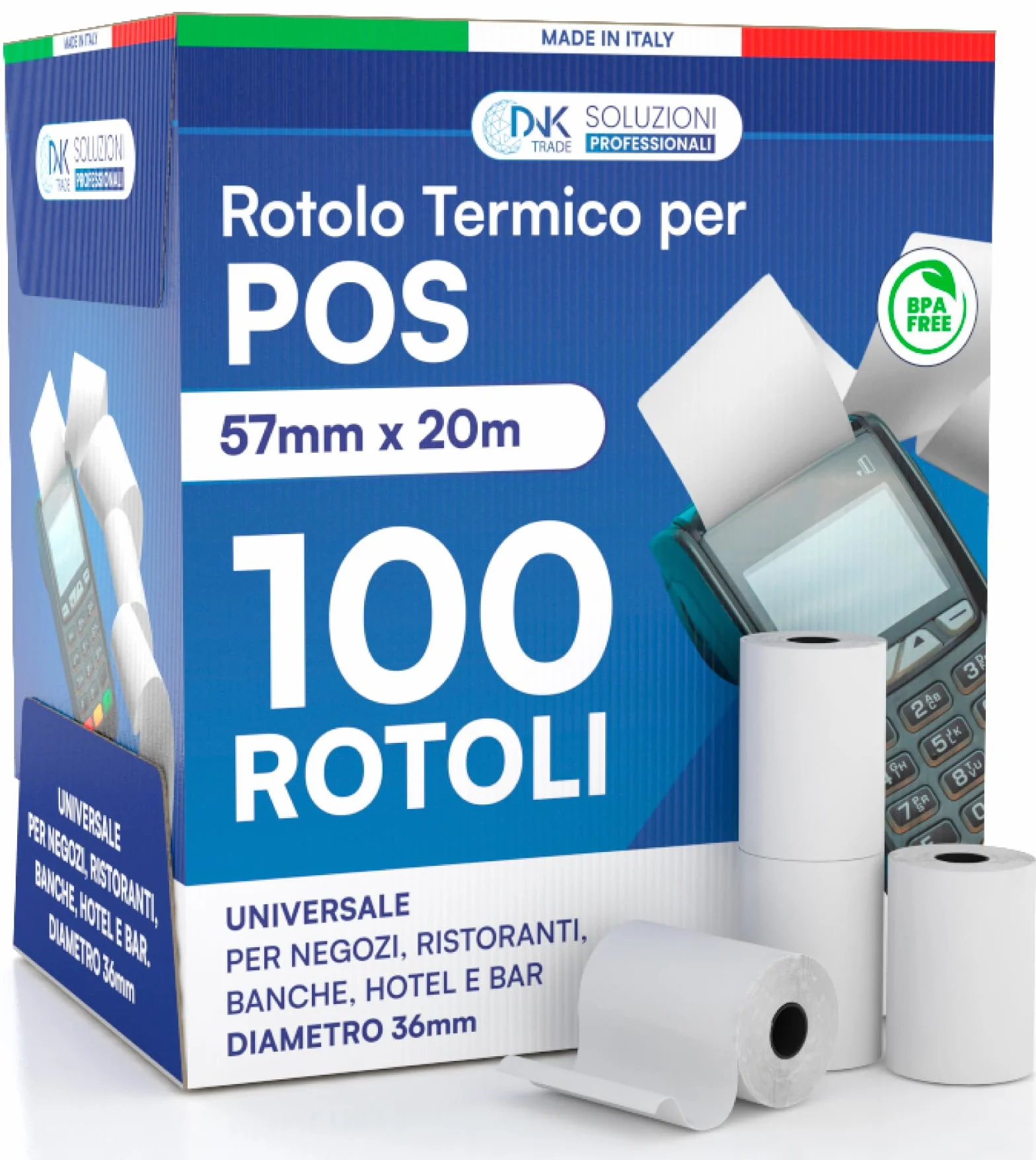 100 Rotoli POS 57x20 Rotolini Scontrini NEXI Mobile e Altri Dispositivi POS