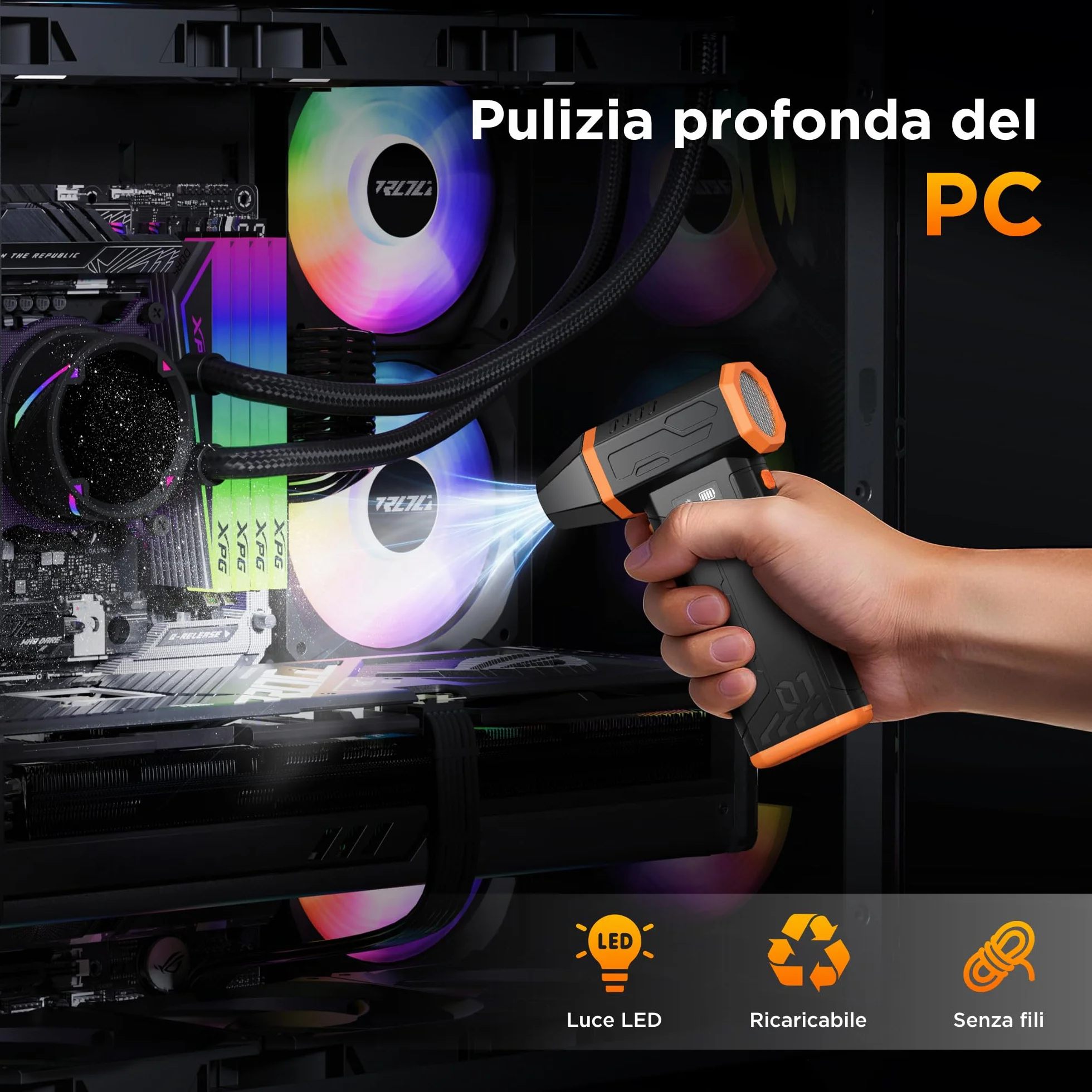 VIWAVE Aria Compressa Spray Elettrico 150000RPM,3 Velocità Soffiatore a Batteria Kit Pulizia PC,Aria Compressa Portatile Air Duster con LED,Mini Aria Compressa per PC Tastiera Auto Divano