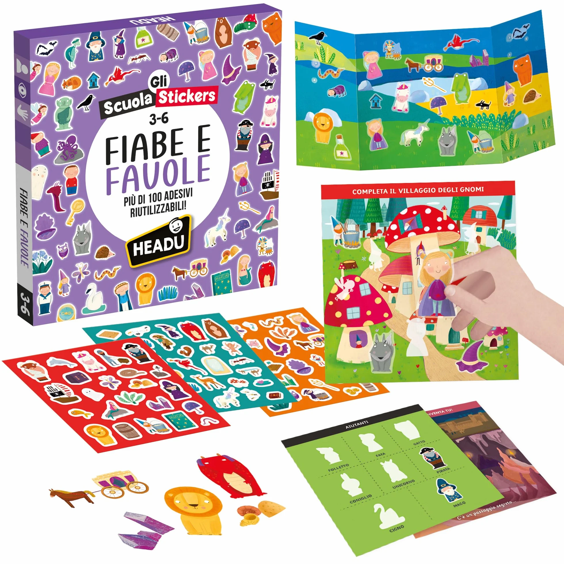 HEADU Scuola Stickers Fiabe e Favole Oltre 100 Stickers Riutilizzabili Giochi Educativi Bambini 3-6 Anni