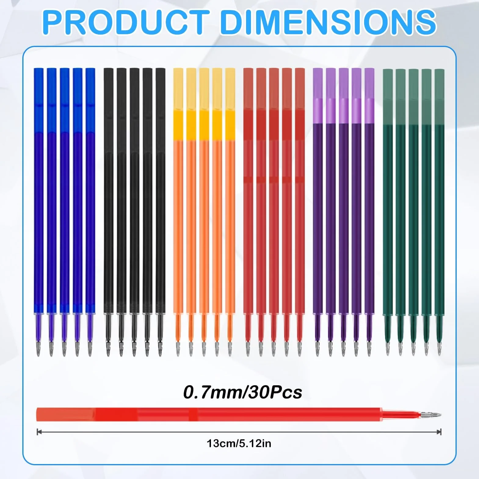 Ricariche Cancellabili Compatibili con Legami, Punta 0,7mm, 30 Pezzi, Blu Nero Rosso Verde Viola Arancione