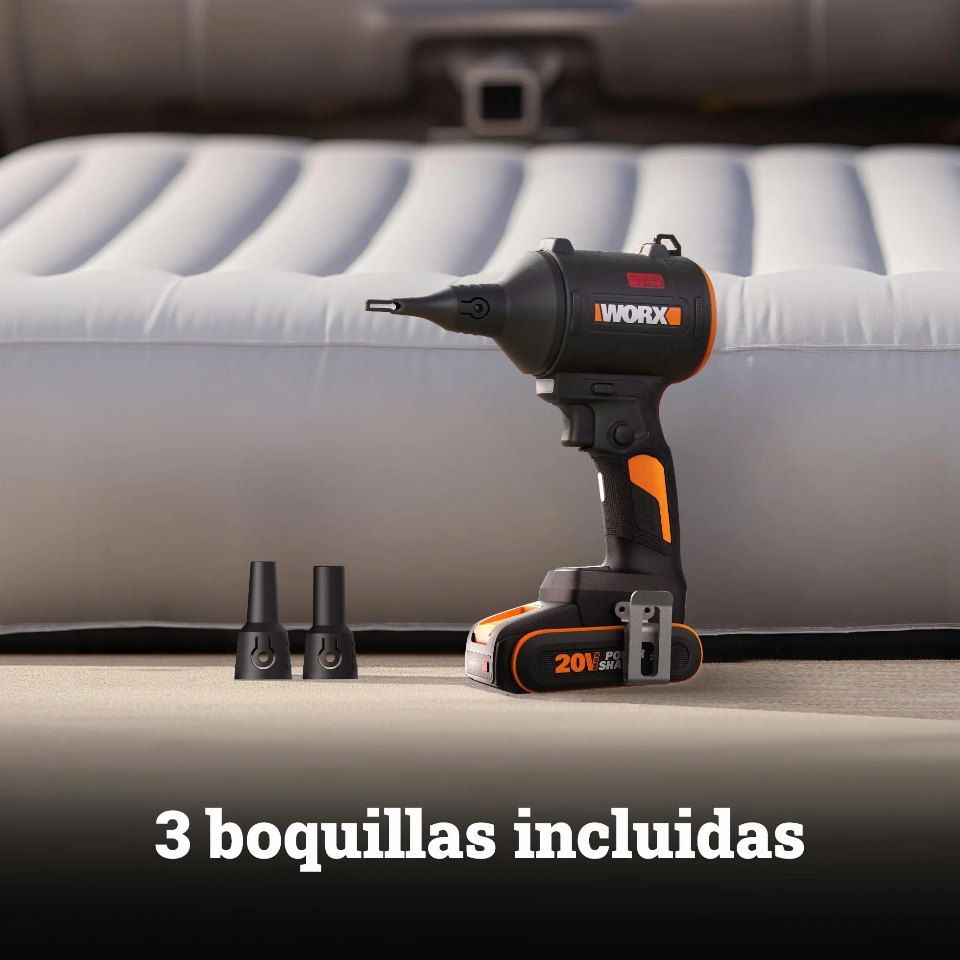 WORX Soffiatore di polvere senza fili 20V con motore brushless, spolveratore elettrico per la pulizia, gonfiatore per materassi, soffiatore ad aria compressa (WX099 con batteria e caricabatteria)