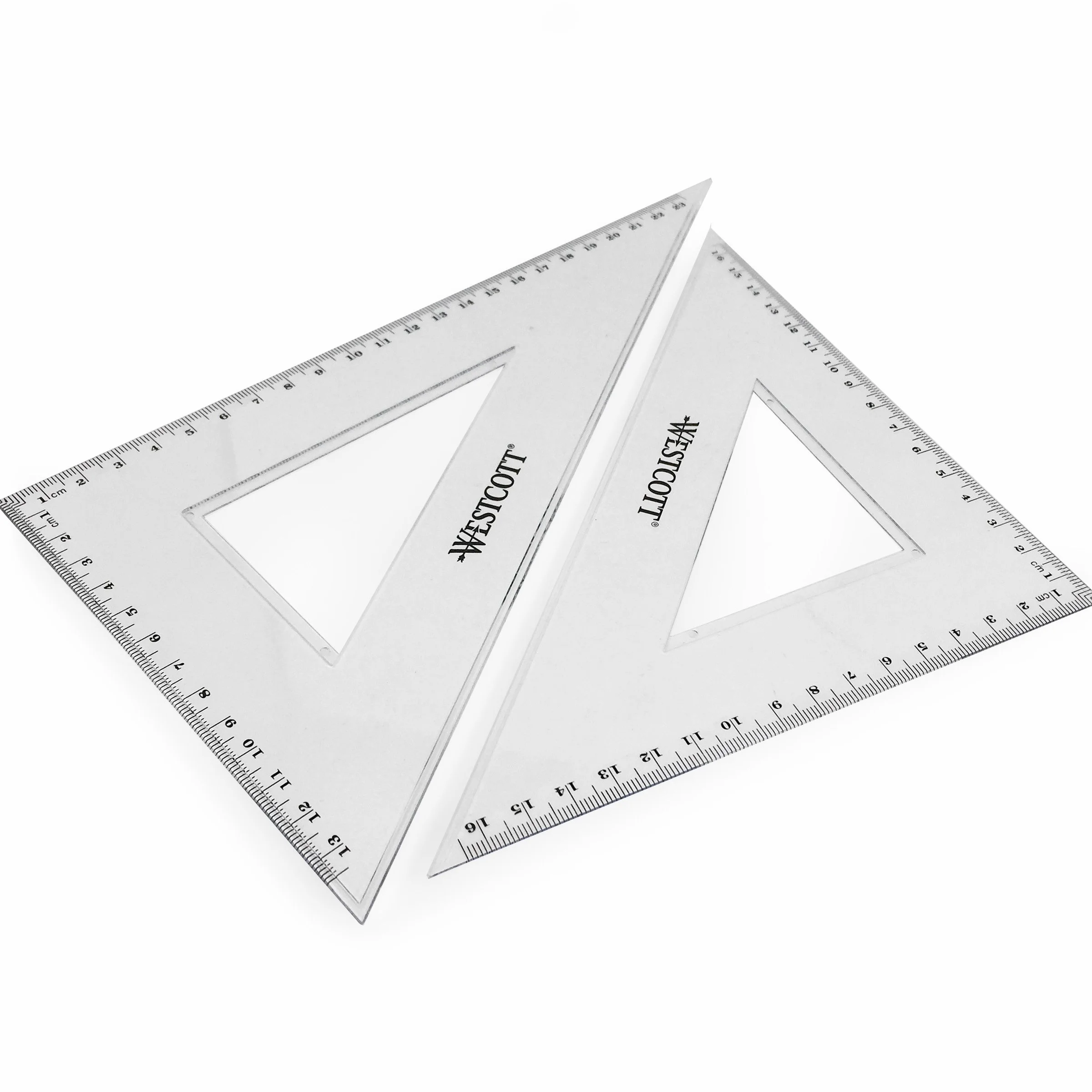 Westcott Set geometrico 4 pezzi righello 30 cm triangoli 45° 60° goniometro 180° plastica trasparente