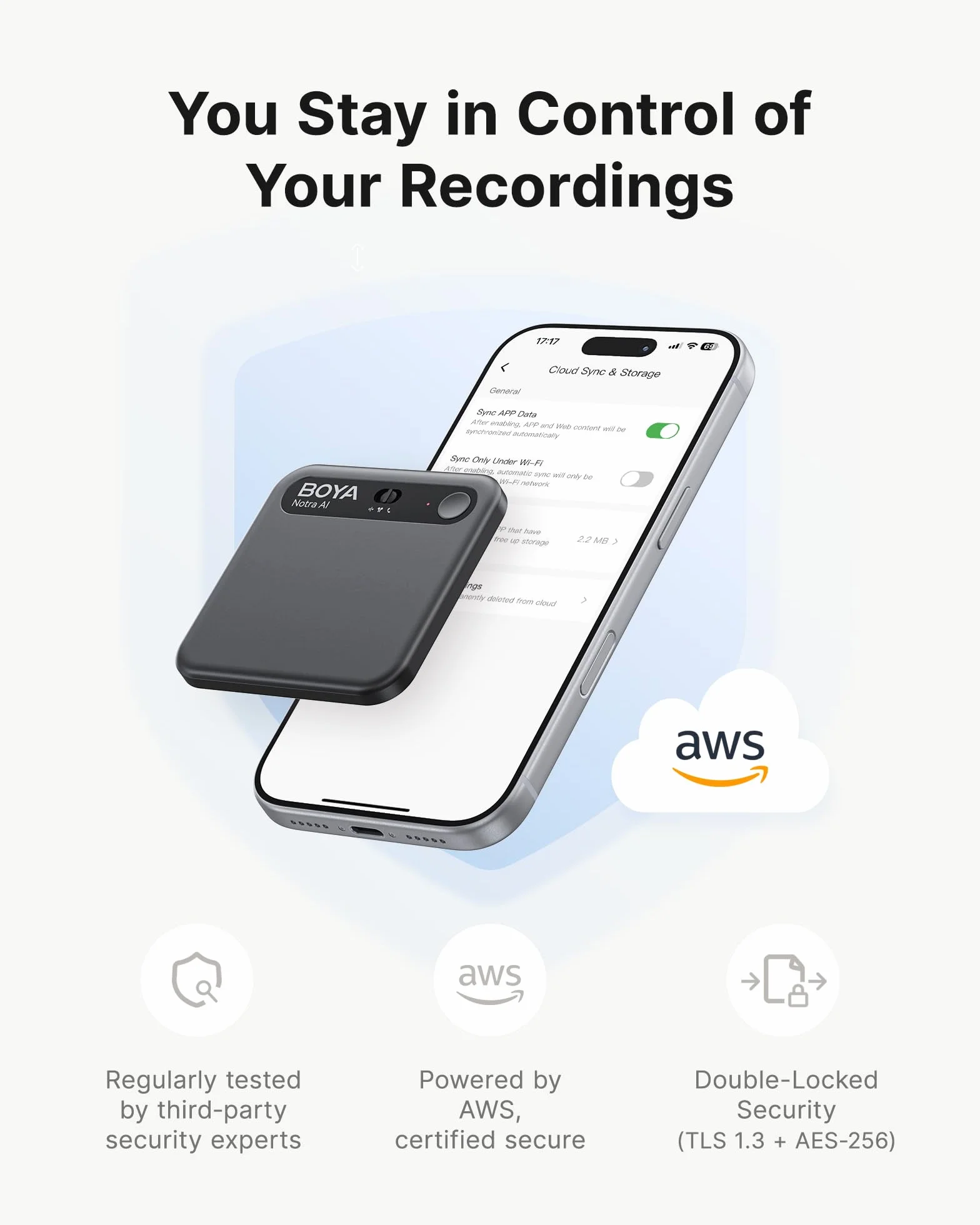 BOYA Notra Registratore Vocale AI con Trascrizione Automatica in 145 Lingue Sommari Intelligenti, Supporto per Registrazione Ambientale, Chiamate, Cuffie Bluetooth, Ideale per Appunti Riunioni, Nero