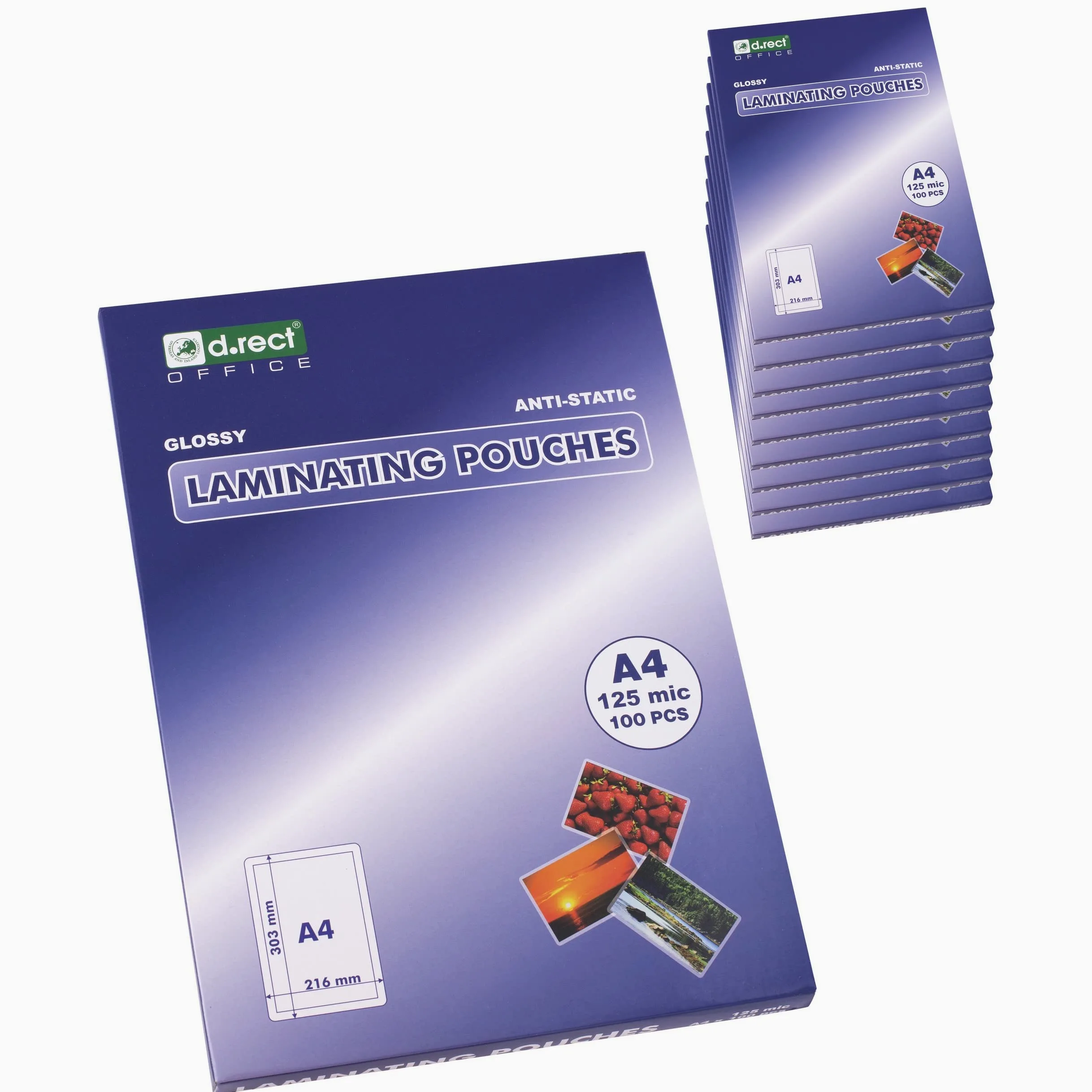 D.RECT Confezione 10 x 100 pezzi | Pellicole per plastificatrice a caldo lucide | DIN A4 125 micron