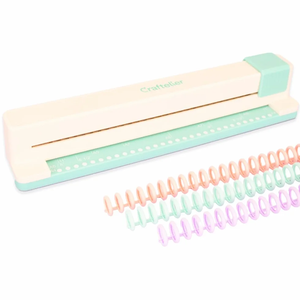 Craftelier - Rilegatrice manuale a 30 fori - Perforatrice con 6 anelli Tonalità pastello - Fora fino a 5 fogli - Compatibile con formati A4, A5, A6, A7 - Per quaderni e scrapbooking