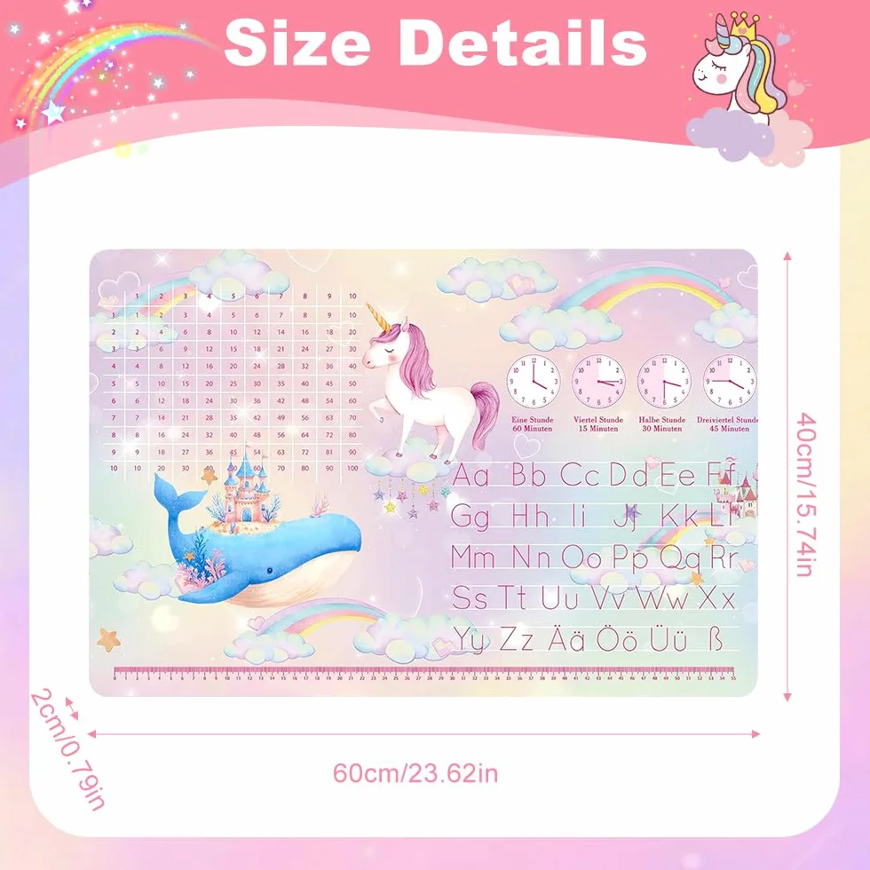 Sottomano in Pelle per Bambini Ragazze Unicorno, Pad per Ufficio Rosa, 60x40 cm