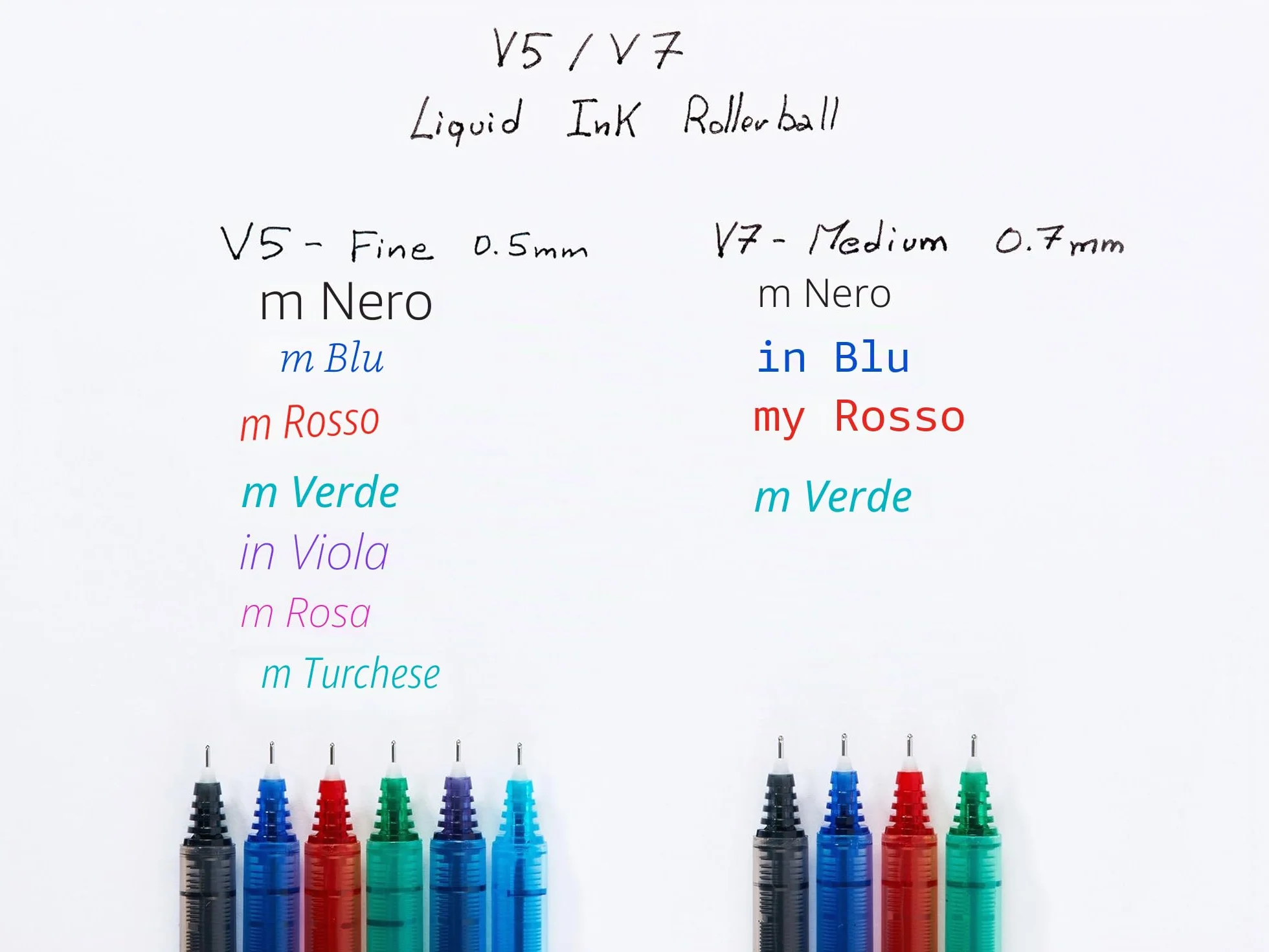 PILOT Set di 4 V7 Penna roller Inchiostro liquido Punta Fine 0,7 mm Nero Asciugatura rapida