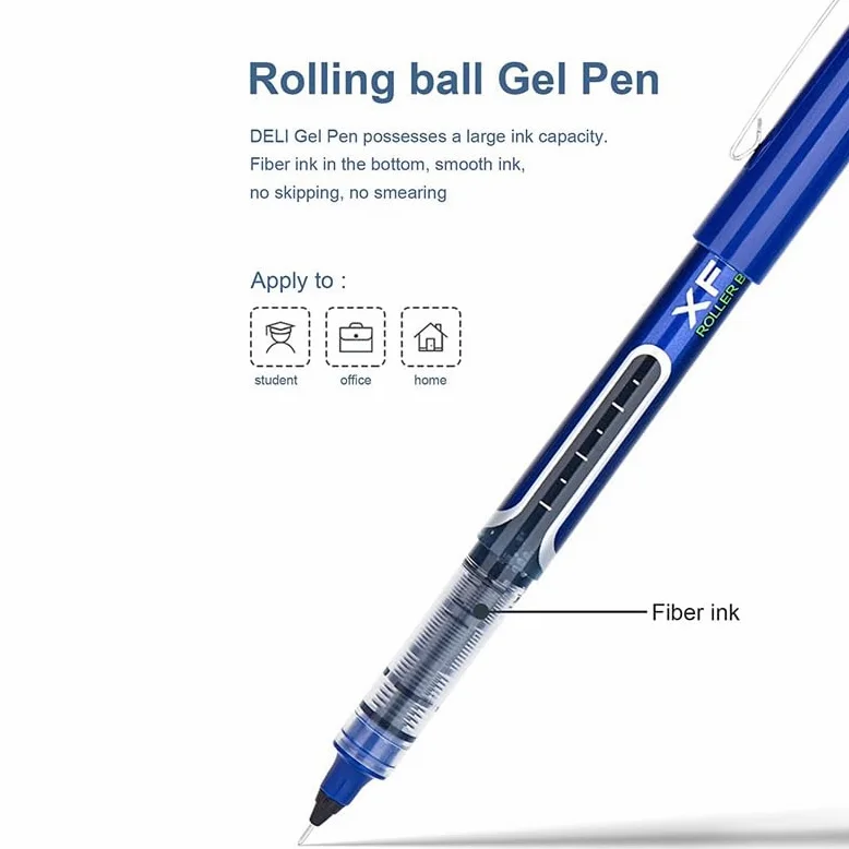 Penne a sfera, punta fine da 0,5 mm, inchiostro gel liquido, ad asciugatura rapida, per scrittura scolastica e ufficio (3 nere, tipo A)