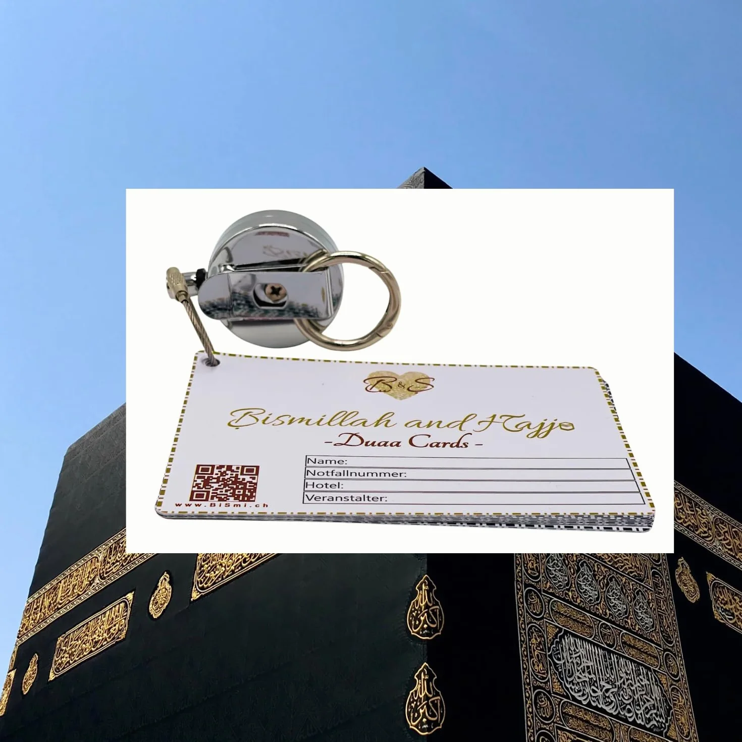 Bismillah and Hajj Duaa Cards & Guide per Hajj e Umrah con Supporto per Badge Argento