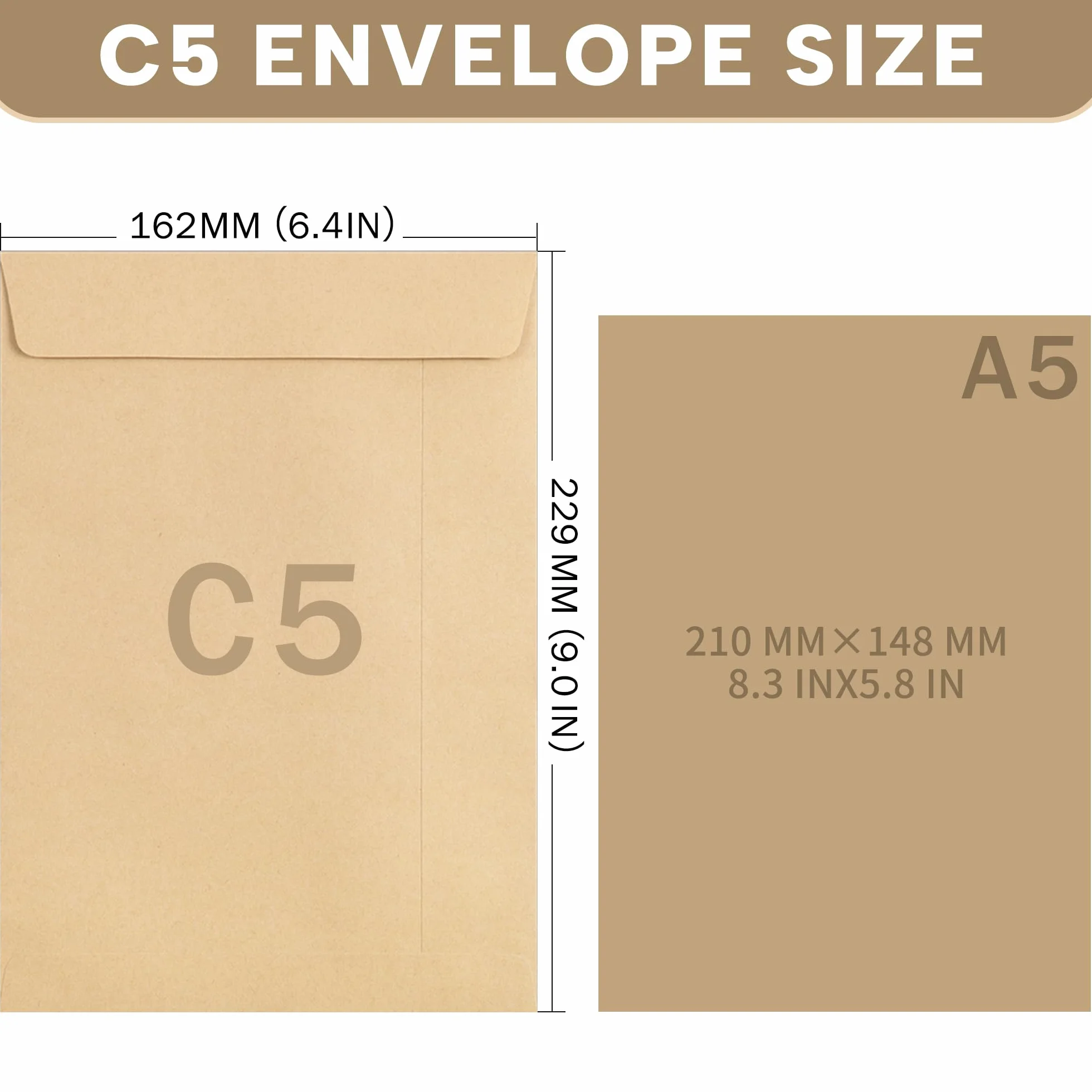 Carta Kraft Buste C5 229x162 mm 100 g/m² Chiusura Adesiva senza Finestra C5BR200 Confezione da 200
