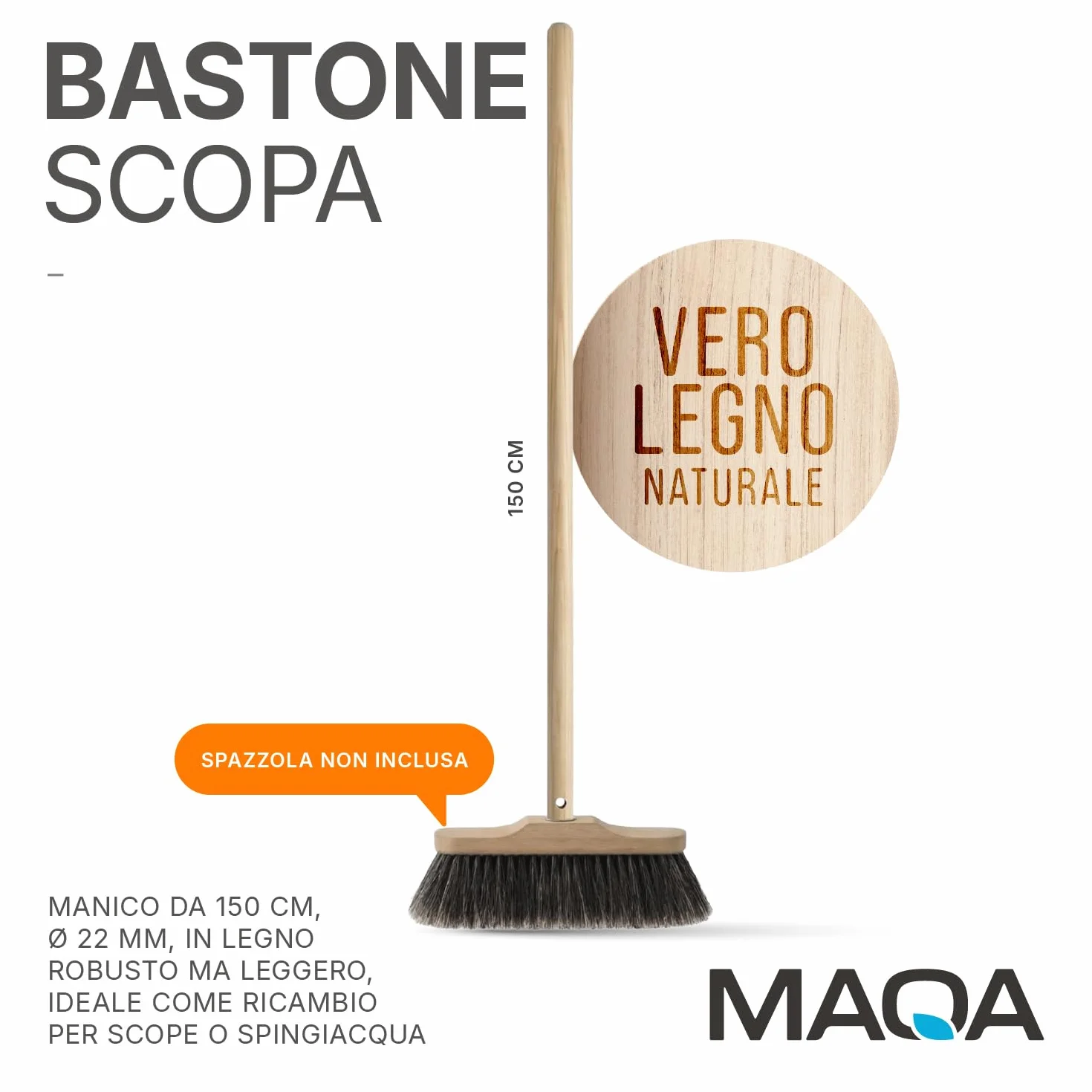 Bastone scopa con attacco universale Manico in legno con foro alla base