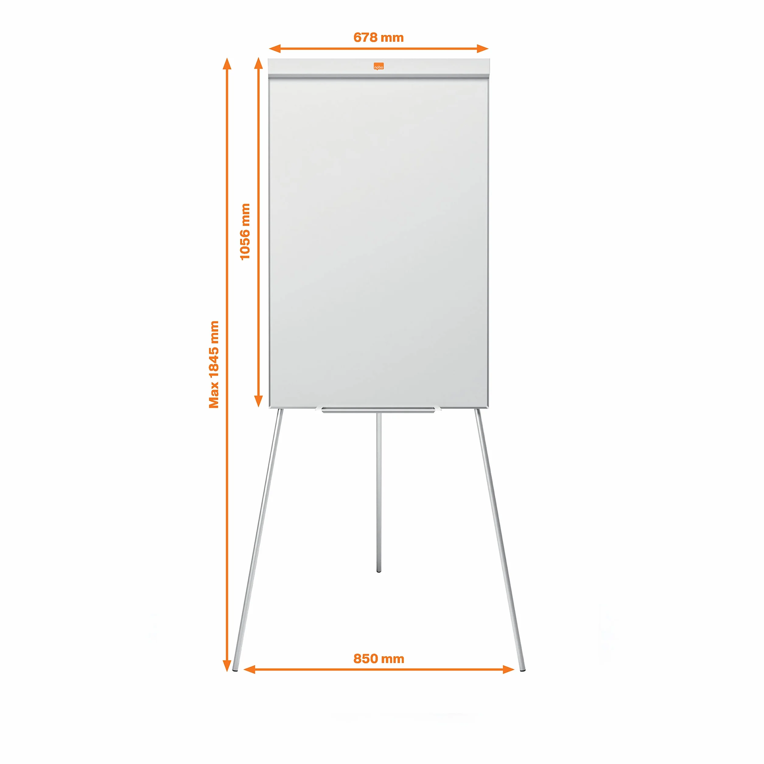Nobo Impression Pro Lavagna Magnetica Cancellabile a Secco con Barra per Fogli e Cavalletto in Acciaio Regolabile in Altezza, 1 x Portapenne, 1 x Pennarello e Ganci, 678 x 1845 mm - Bianco