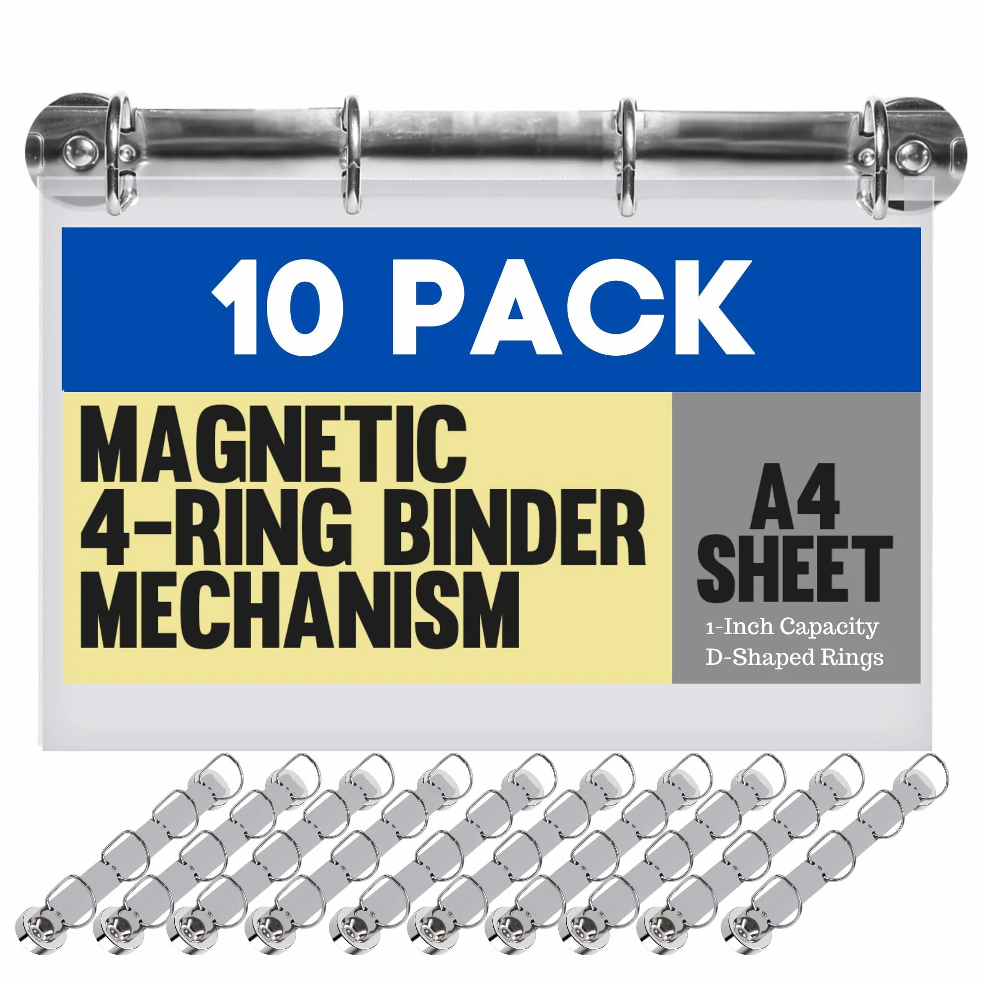 Magnetic Ring Binder Mechanism 10 Pack 4 Rings 1 Inch D Shaped Rings for Hanging A4 Paper