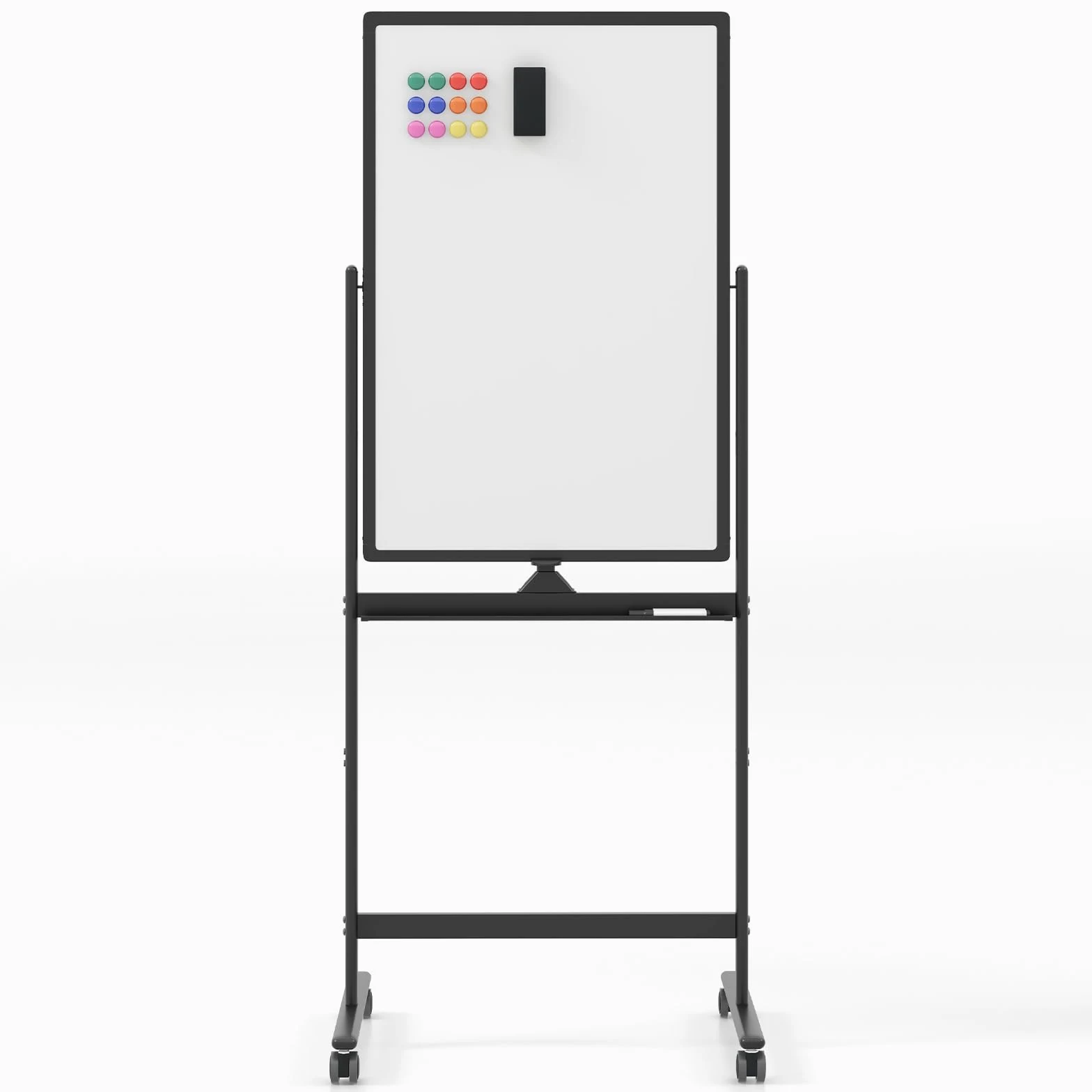 LIFEZEAL Lavagna Magnetica, 90 x 60 x (151-178) cm, Lavagna con Cavalletto, Lavagna Bianca Cancellabile con Ruote Frenabili, Lavagna Bifacciale con Fogli di Carta e Girevole a 360 gradi (nero)