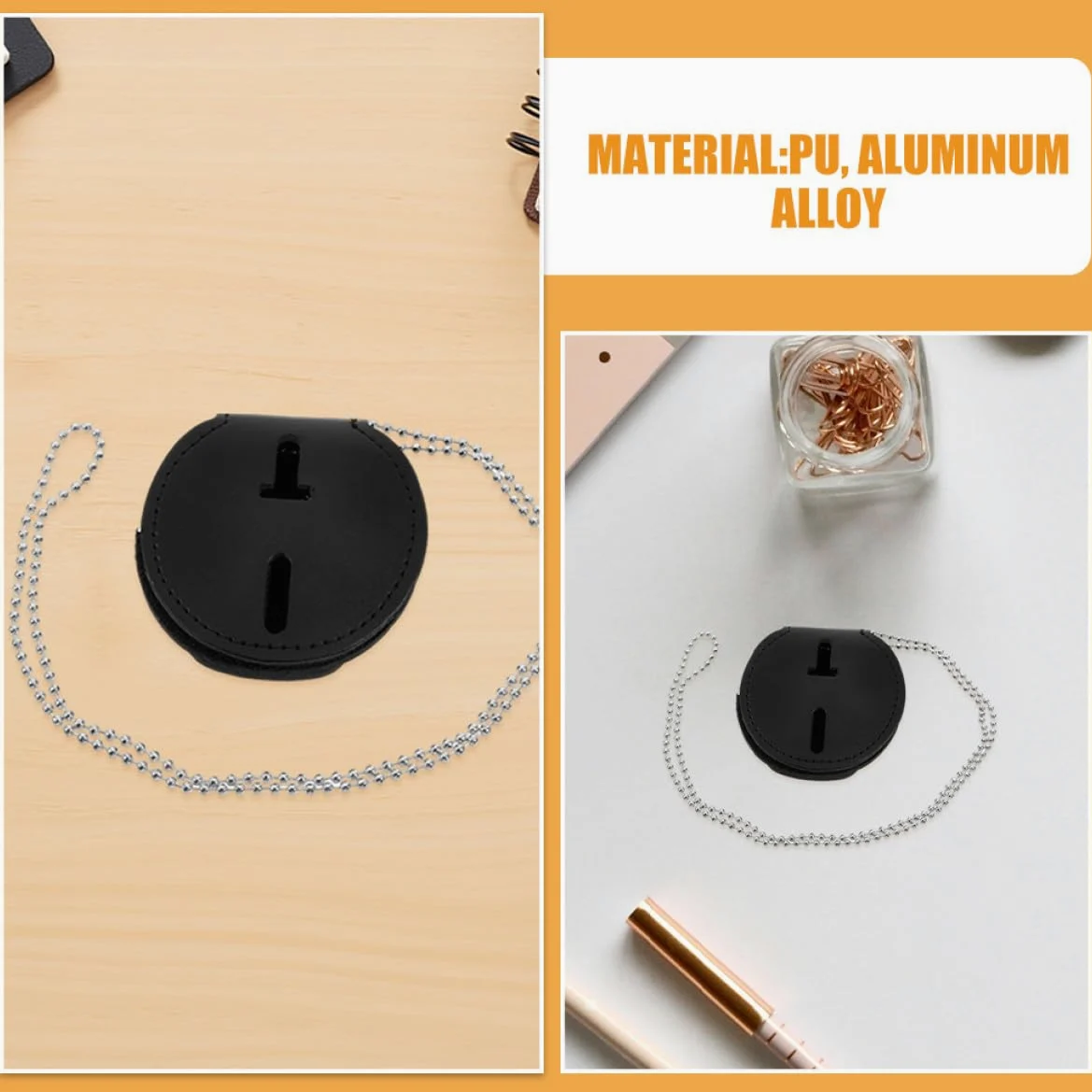VILLCASE Porta Badge in Pu 7pezzi con Catena e Clip Rotonda per Distintivi da Lavoro