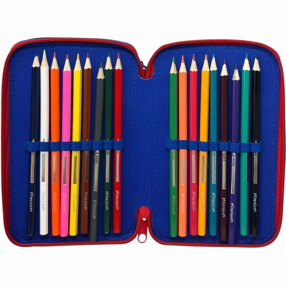Astuccio Sonic triplo completo 44 pezzi cancelleria scuola penne matite colori pennarelli Giotto