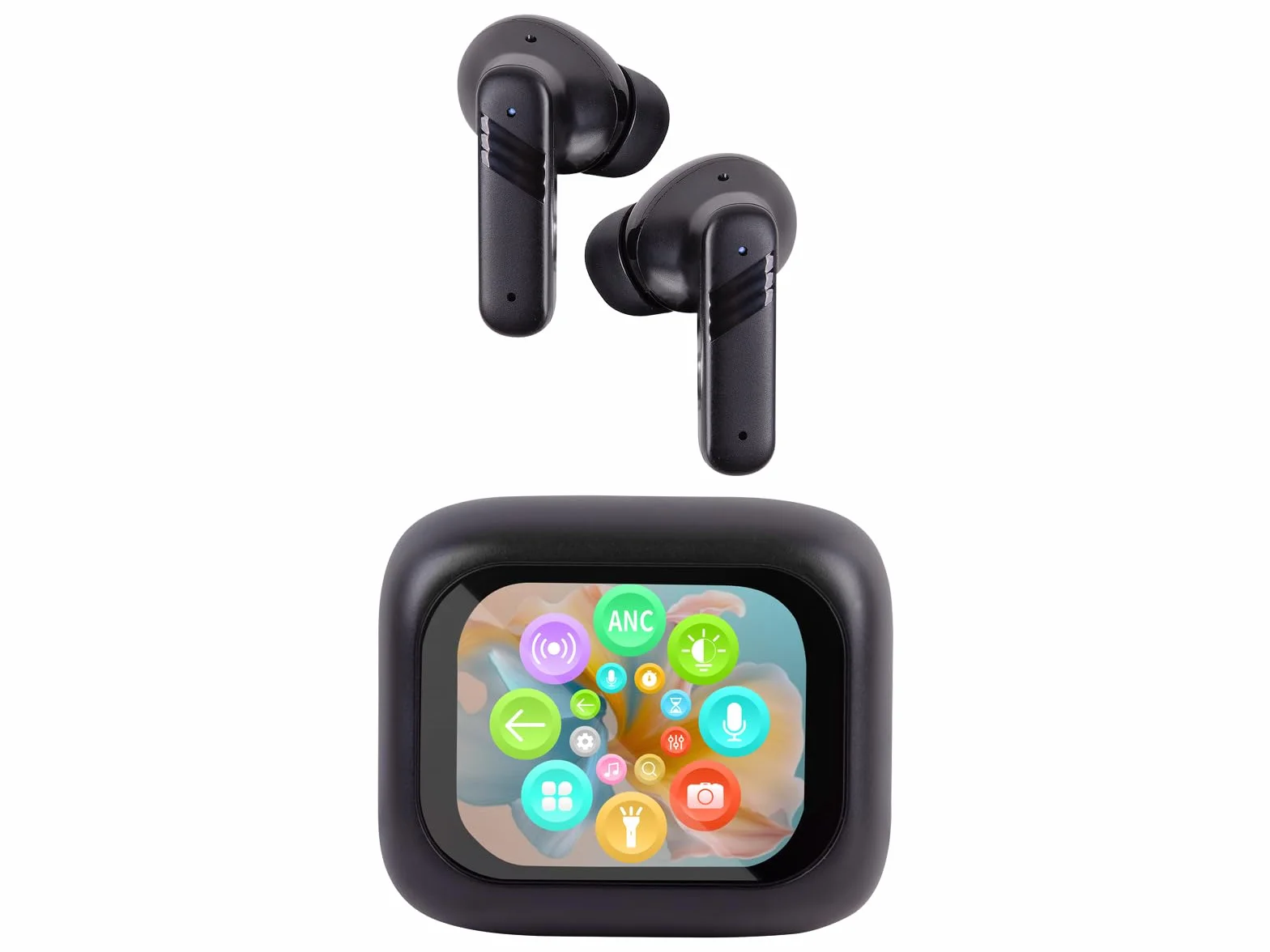 Trevi EAR 100 AID Cuffie Wireless con Traduzione Simultanea AI, ANC/ENC, Display Touch, Audio Hi-Fi, Custodia Ricarica USB-C, Controlli Smart, Nero