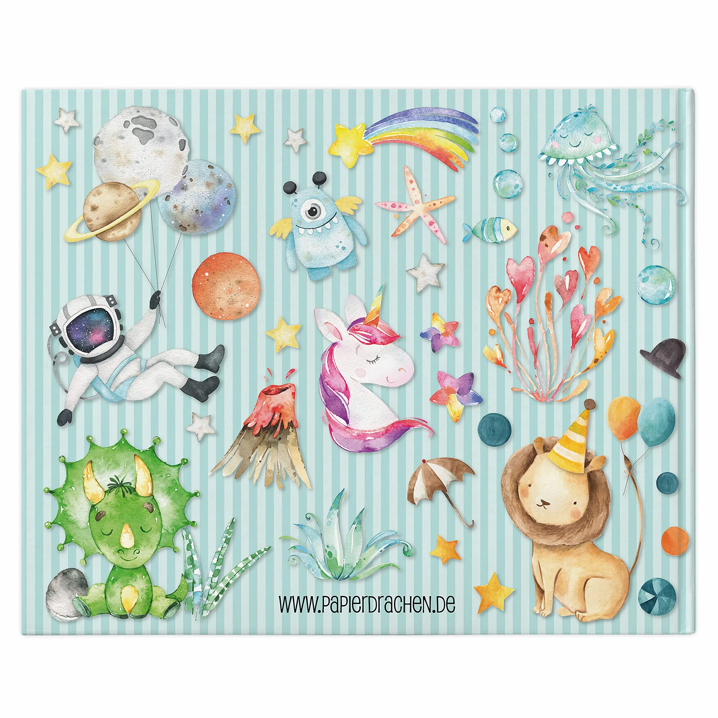Papierdrachen Libro degli amici per bambini - Amici dell'asilo Turchese - Album di poesie con astronauta, dinosauri - per 27 amici