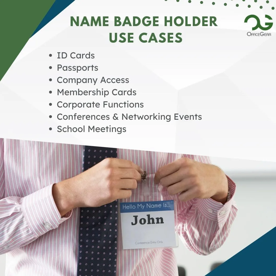 OfficeGear Porta badge per eventi [confezione da 100] da appendere verticalmente, formato A6 (105 x 150 mm) più 100 clip da bavero, parte superiore aperta per carte d'identità, passaporti, delegati