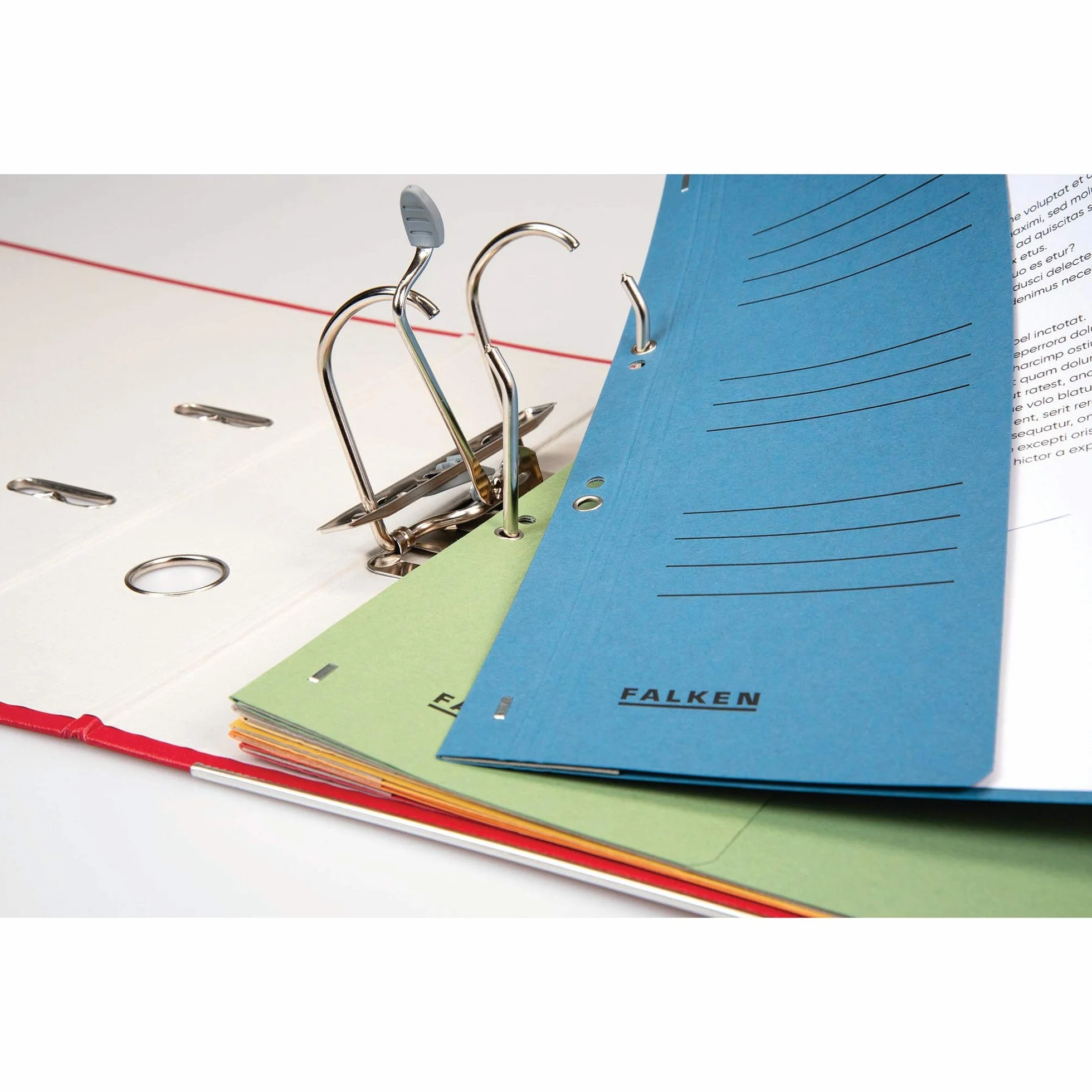 Falken, confezione da 50 raccoglitori con fori, originali Prodotti in Germania. Raccoglitori in cartone riciclato certificato Blauer Engel, con mezza copertina anteriore e rilegatura commerciale per DIN A4, blu