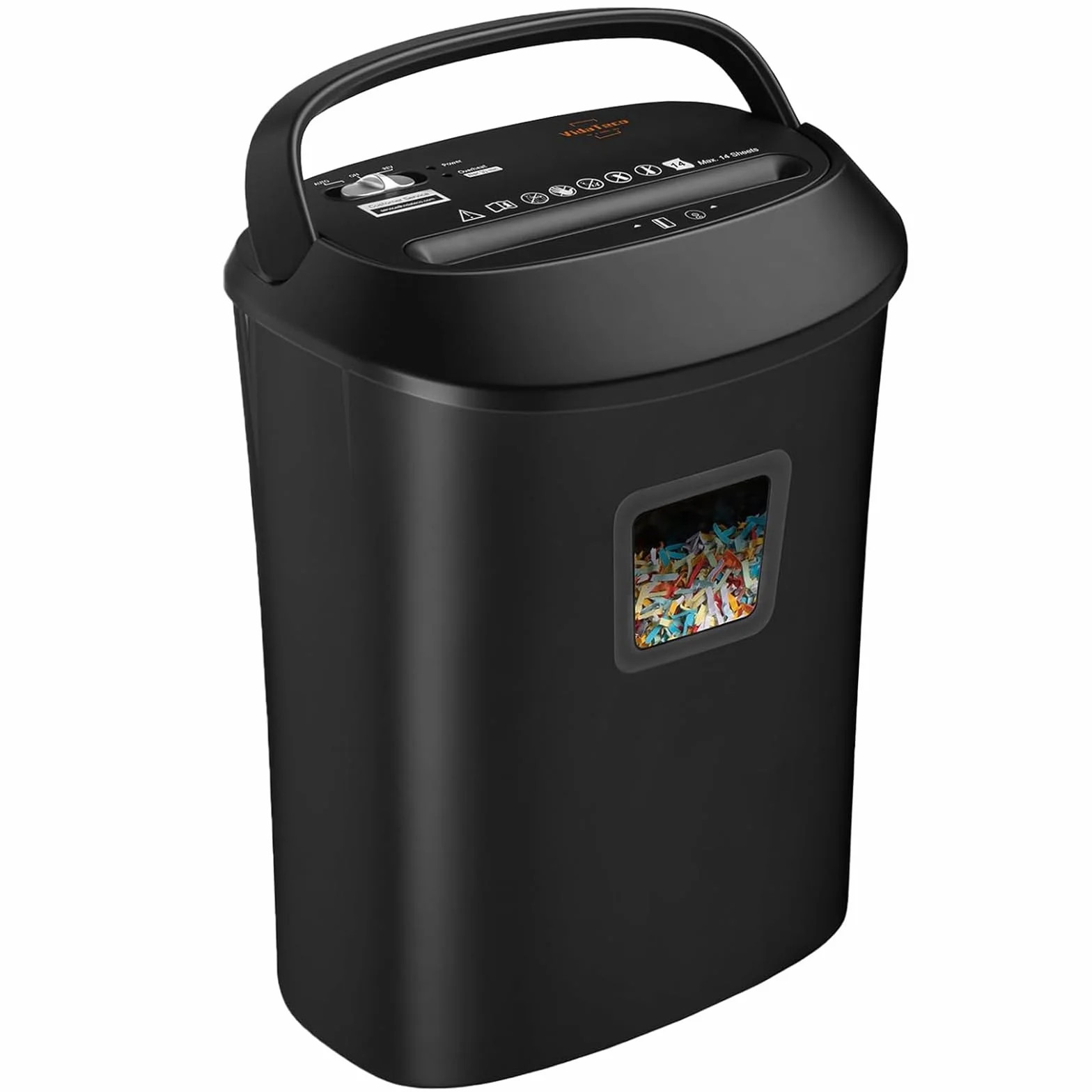 Tritacarte Distruggi documenti ufficio, VidaTeco Trituratore a 14 Fogli a Taglio Incrociato con Funzione Distruggi CD e Carte di Credito, Design con Impugnatura Portatile e Cestino da 25 litri