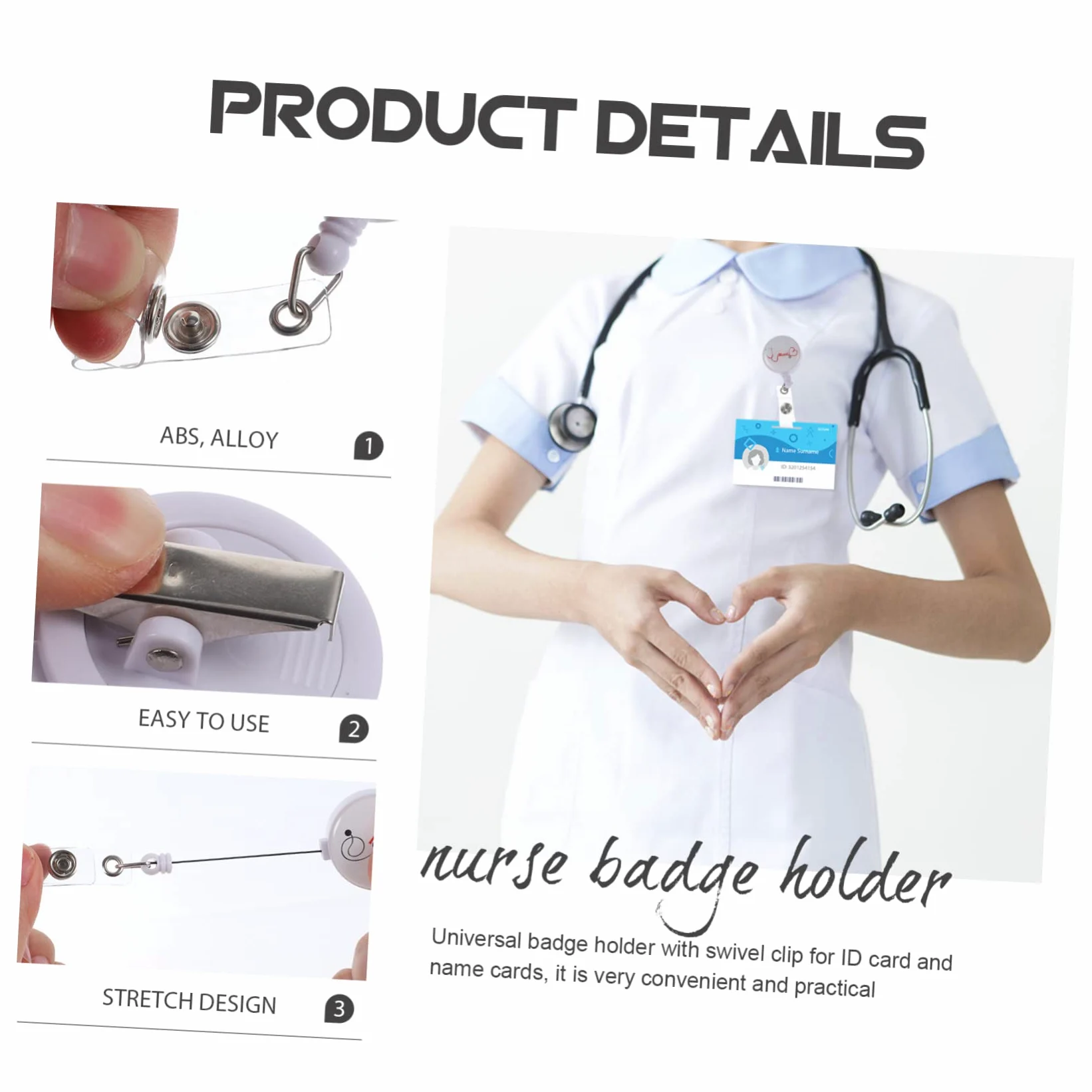 NUOBESTY 5 Set Di Porta Badge Con Clip Retrattile Porta Tessere Girevole Compatto Per Scuola E Ospedale 4 Pezzi * 5