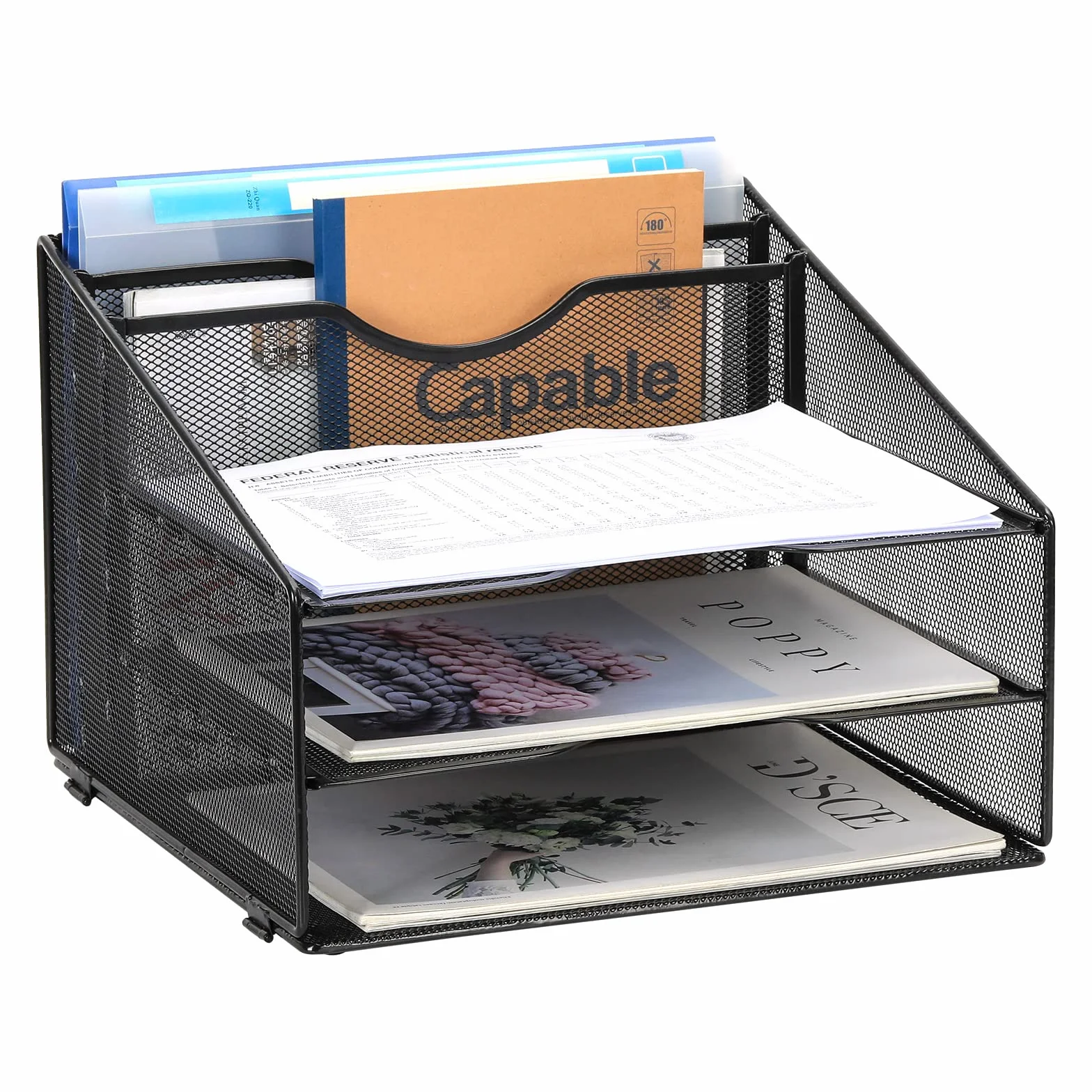 EasyPAG Portadocumenti da Scrivania A4 5 Compartimenti Metallo Rete,Vassoio Lettere,Organizzatore Carta,Ripiano Portacorrispondenza per Ufficio & Casa,Nero