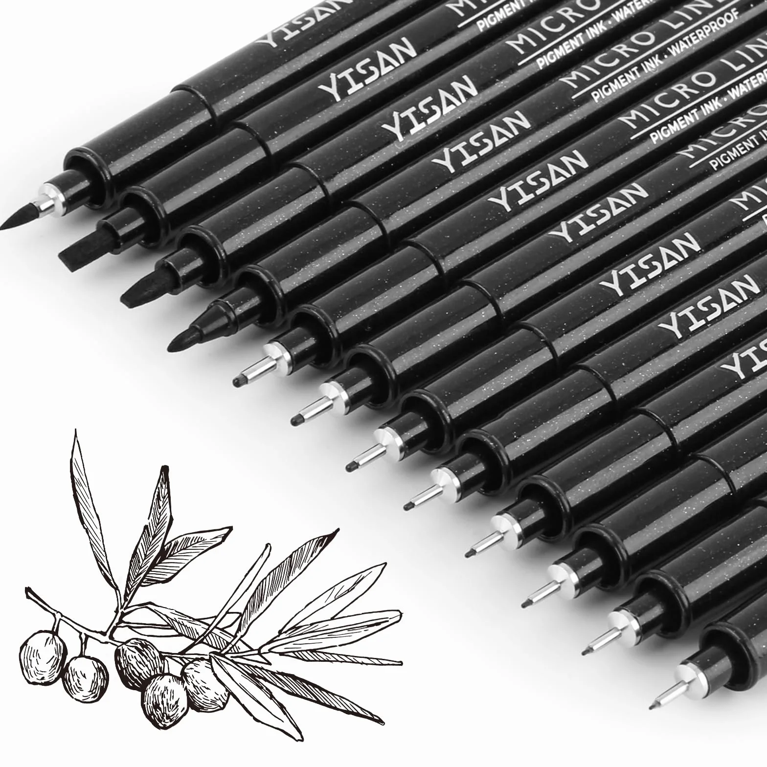 YISAN Penne Calligrafia Lettering, Fineliner, Pigment Liner, Punta Fine, Nero, Disegno