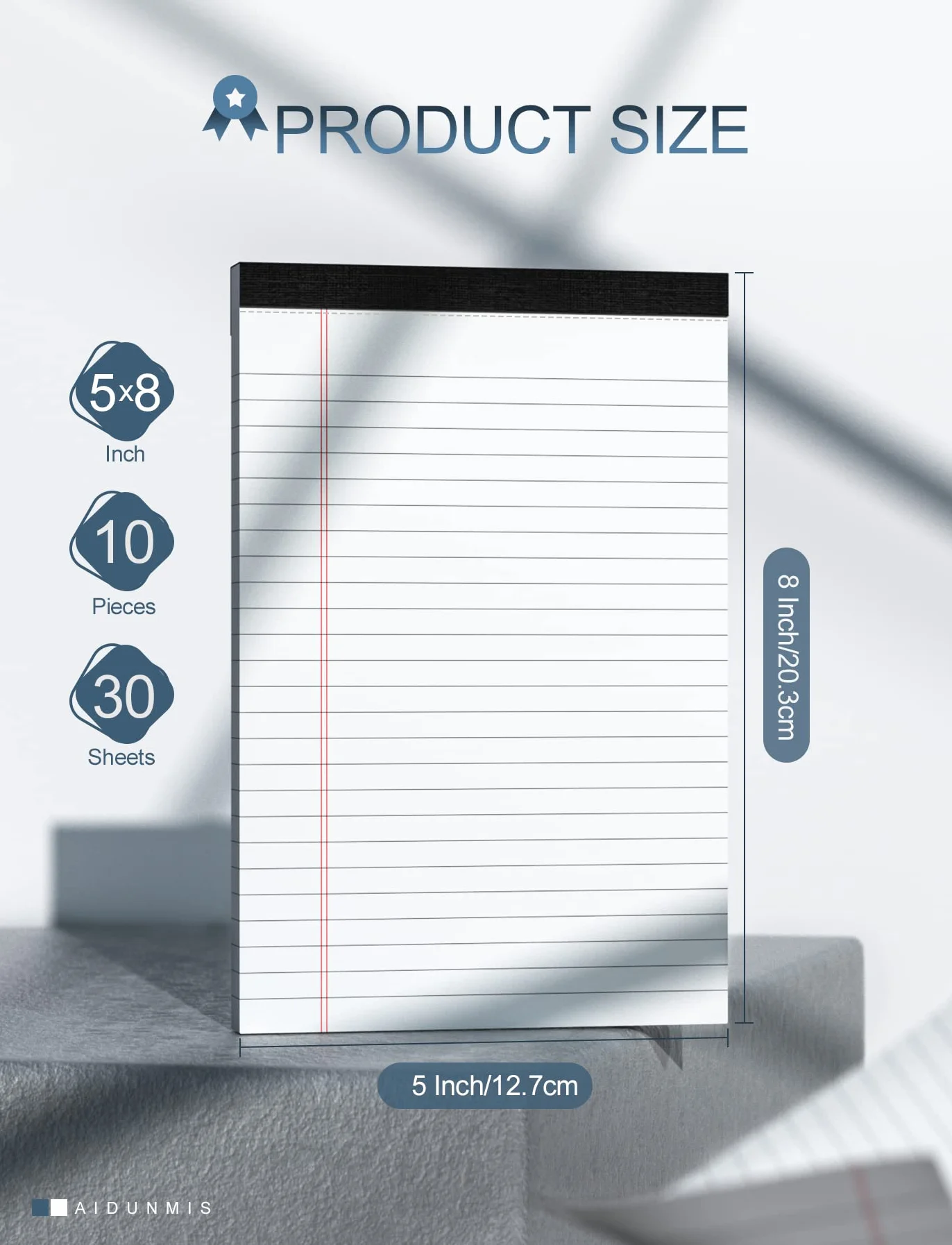 Blocchi Legali 12,7 x 20,3 cm Righe Strette 30 Fogli Bianco Carta 80 g/m² Confezione da 10