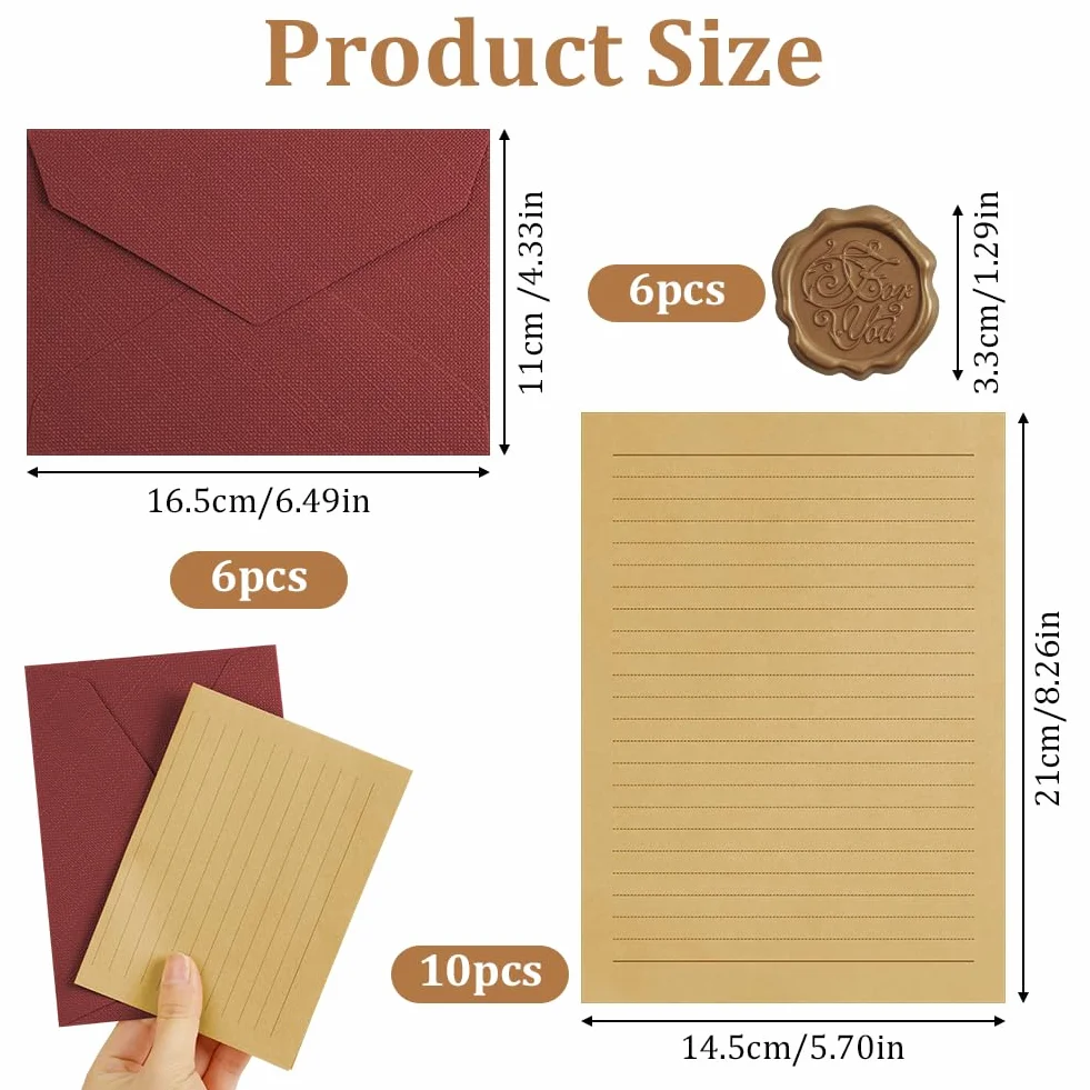 Kit per Scrivere Lettere Antiche 22 Pezzi, Buste Vintage, Carta da Lettere, Sigilli di Cera, Rosso + Bianco