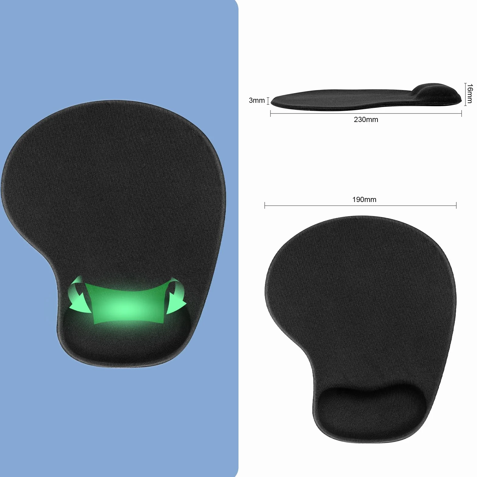 TRIXES Tappetino per Mouse con Supporto per Polso Base Antiscivolo Nero