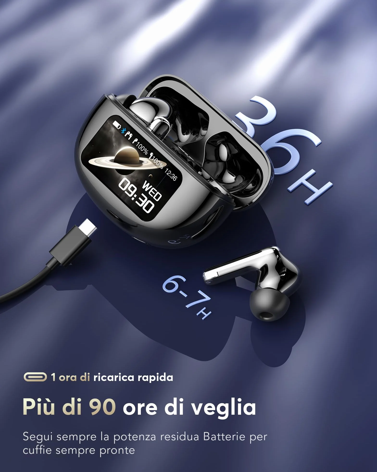 AI Cuffie Traduzione Simultanea, Auricolari Bluetooth 5.4 con schermo LED, 3 in 1 Cuffie Traduzione Bluetooth con ENC, 144 Lingue Auricolari Traduttori Istantanei Vocali Gratuite, per Viaggi/Affari