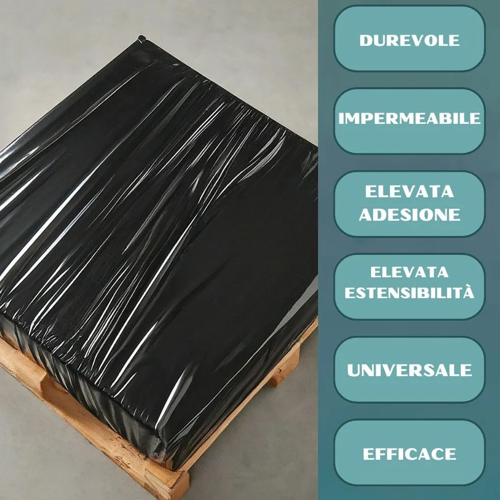 RAGO® Film estensibile imballaggio 2 pezzi 9,5 × 9,5 × 40 cm 300m Pellicola imballaggio trasloco nero Plastica per imballaggio Industriale e per Pallettizzazione 300 m