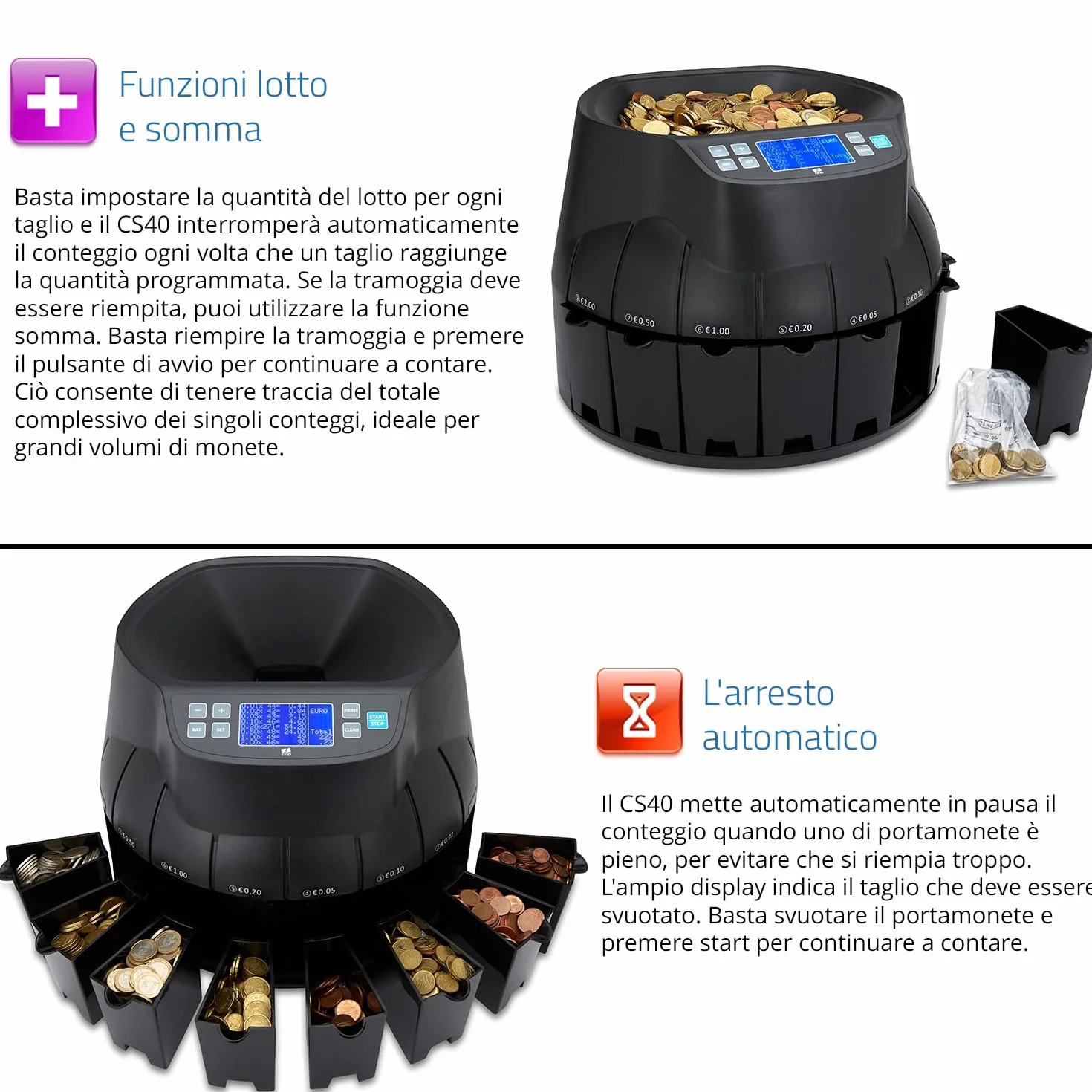 ZZap CS40 Contamonete automatica in euro, Macchina conta-denaro, Macchina conta-soldi