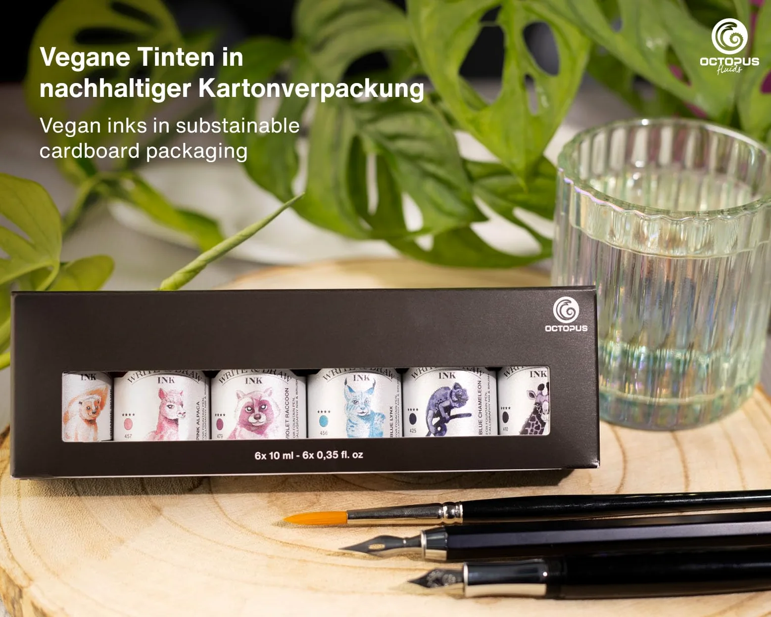 Octopus Write and Draw Ink Set HORIZON, inchiostro impermeabile per scrittura e disegno, inchiostro per calligrafia, inchiostro da illustrazione per penna stilografica, 6x10 ml