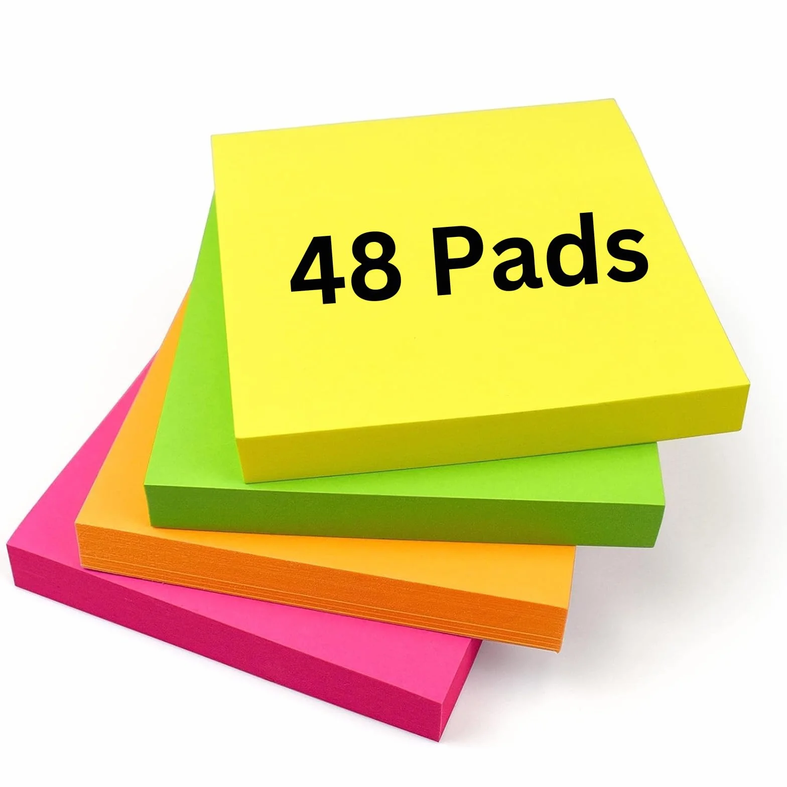 4800 foglietti adesivi luminosi, 76 x 76 mm, 48 blocchetti da 100 fogli, colorati in giallo, rosa, arancione, verde o pesca, per prendere appunti, promemoria, lista di controllo